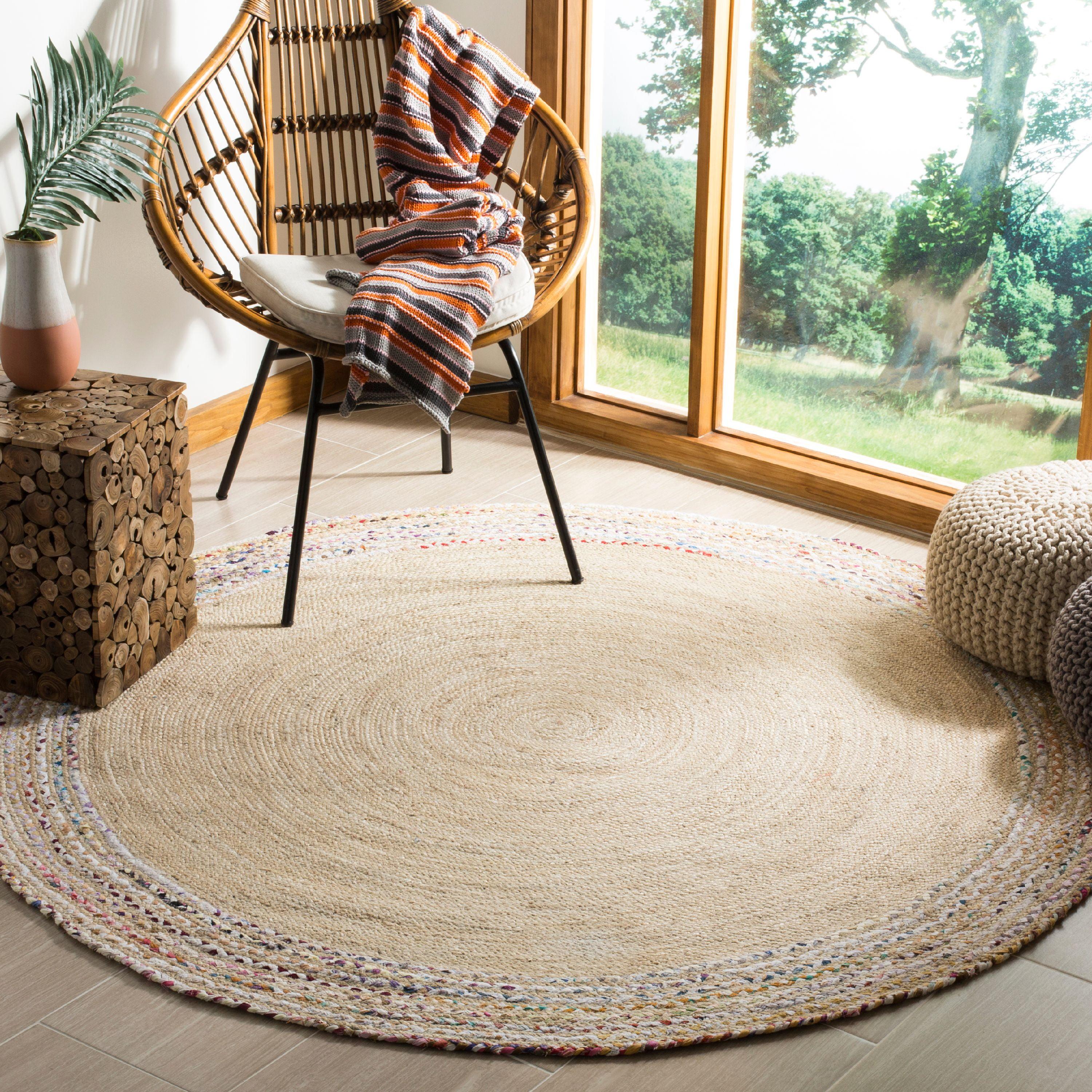 Hand-Knotted Ivory Synthetic 4' Round Area Rug