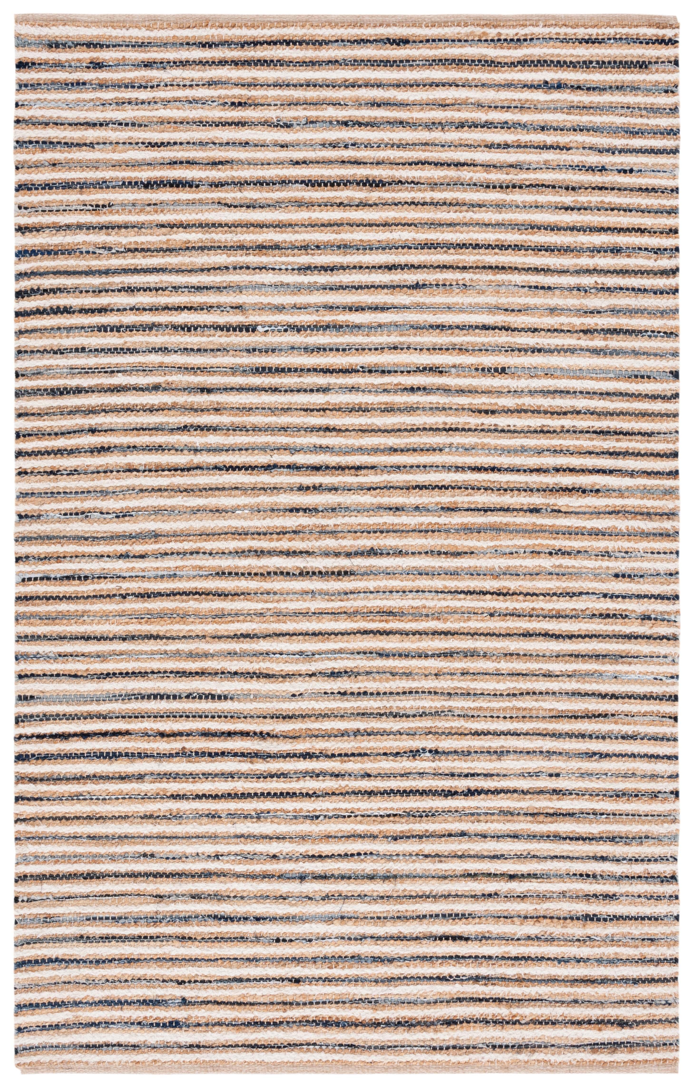 Natural Navy Hand-Knotted Cotton Striped 3' x 5' Area Rug