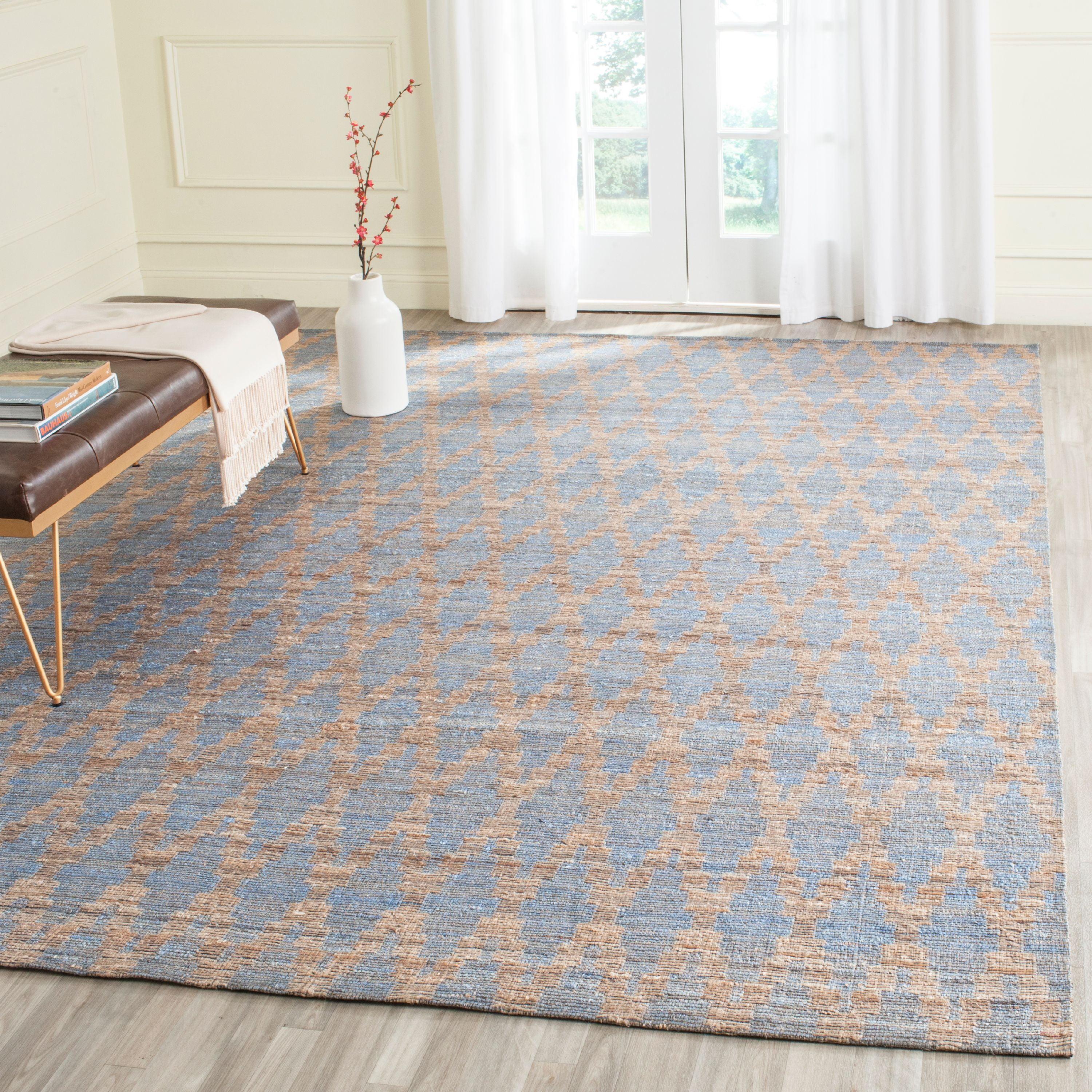 Coastal Charm Light Blue & Gold Handwoven Cotton Area Rug - 8' x 10'