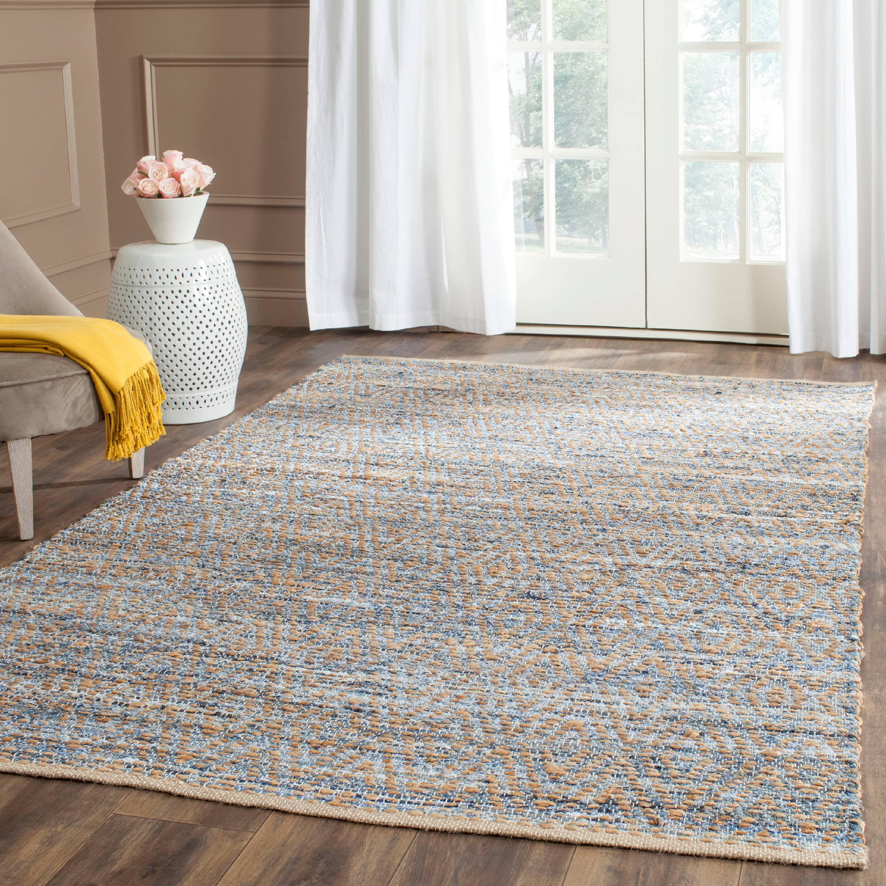 SAFAVIEH Cape Cod Leo Braided Striped Jute Area Rug, 11' x 15', Natural/Blue