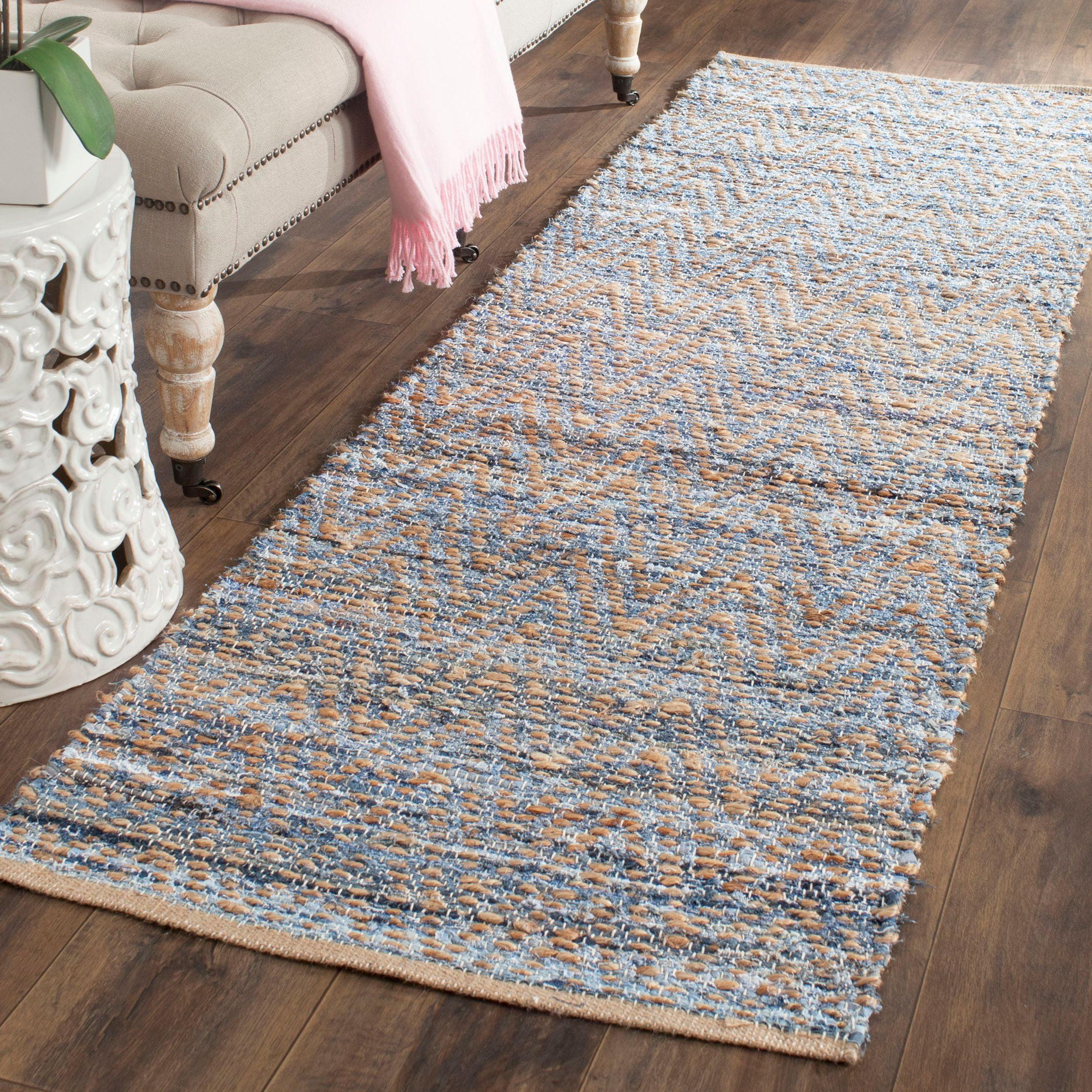 Cape Cod CAP350 Hand Woven Runner Rug - Natural/Blue - 2'3"x10' - Safavieh.