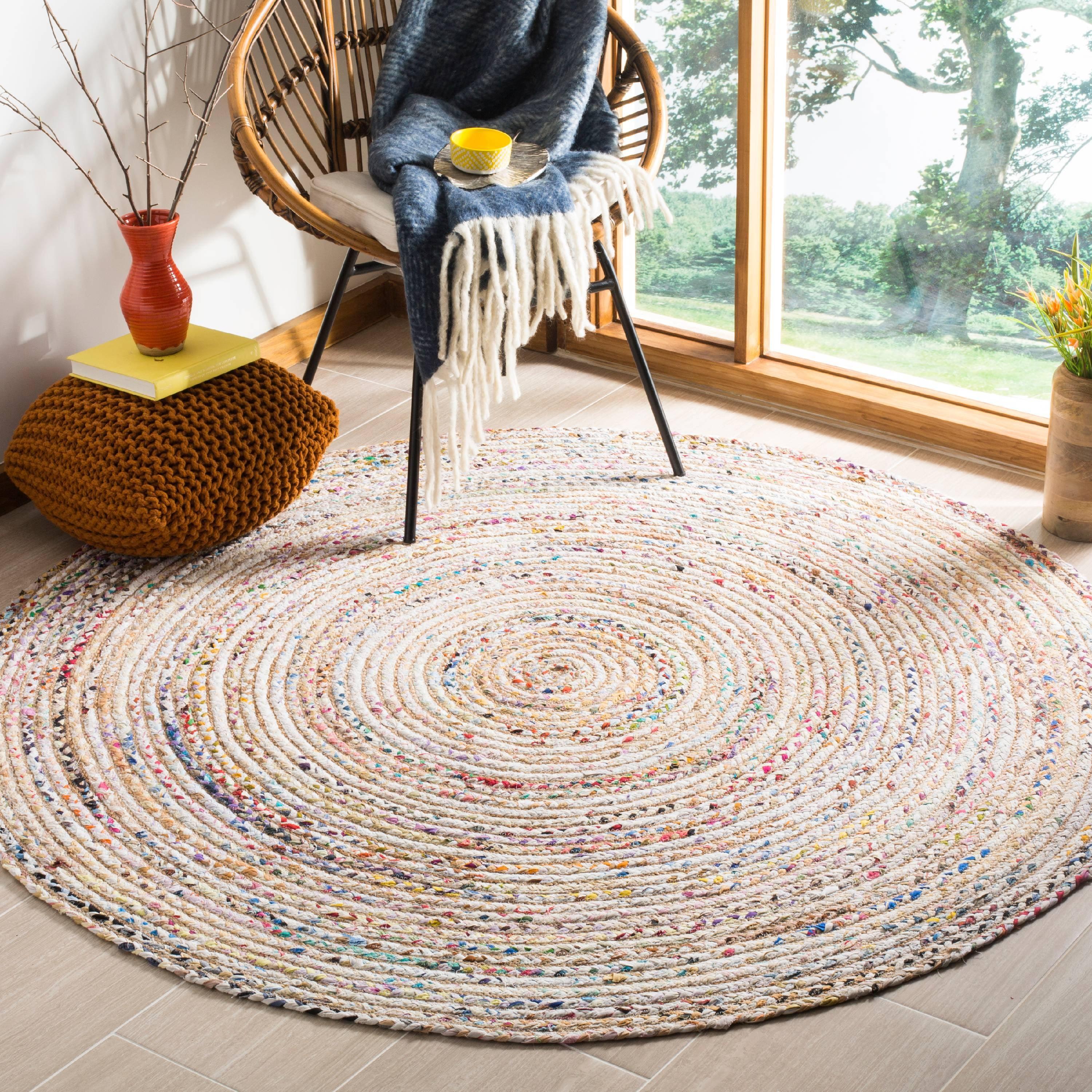 Cape Cod CAP202 Woven Indoor Area Rug - Beige/Multi - 4'x4' Round - Safavieh