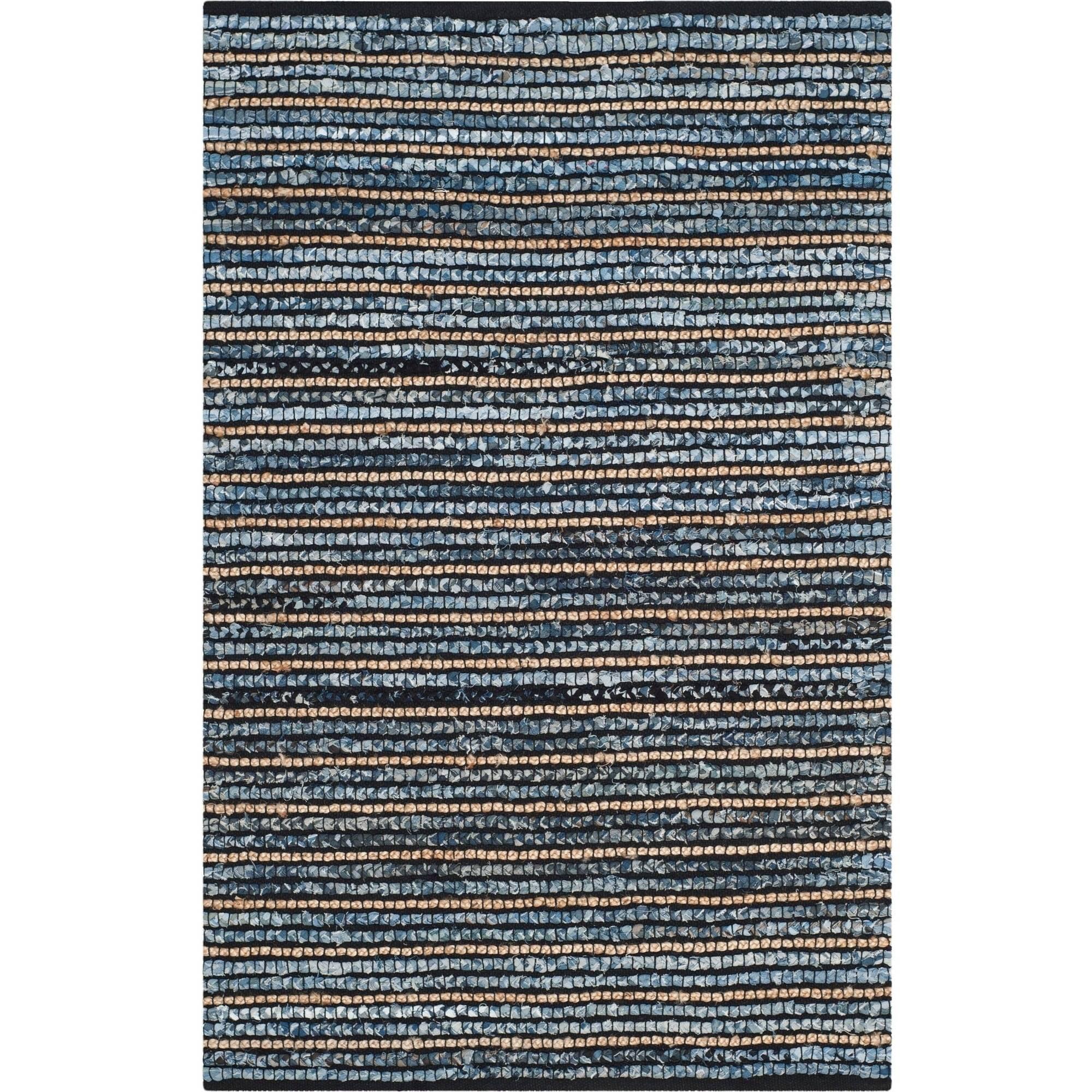 Blue and Natural Cotton Flat Woven Reversible Rug, 4' x 6'