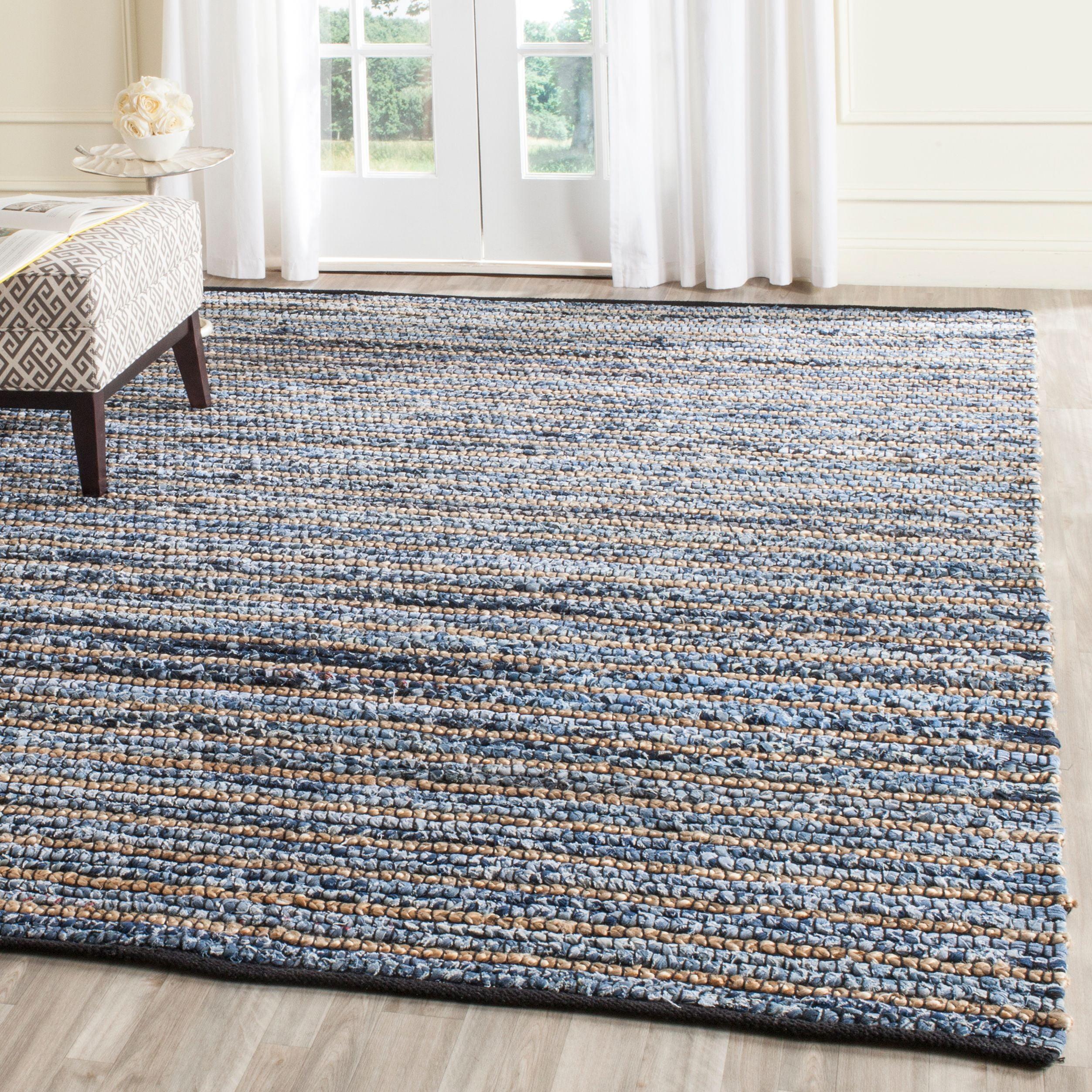 Cape Cod Chic Handwoven Cotton 9' x 12' Area Rug in Blue/Natural