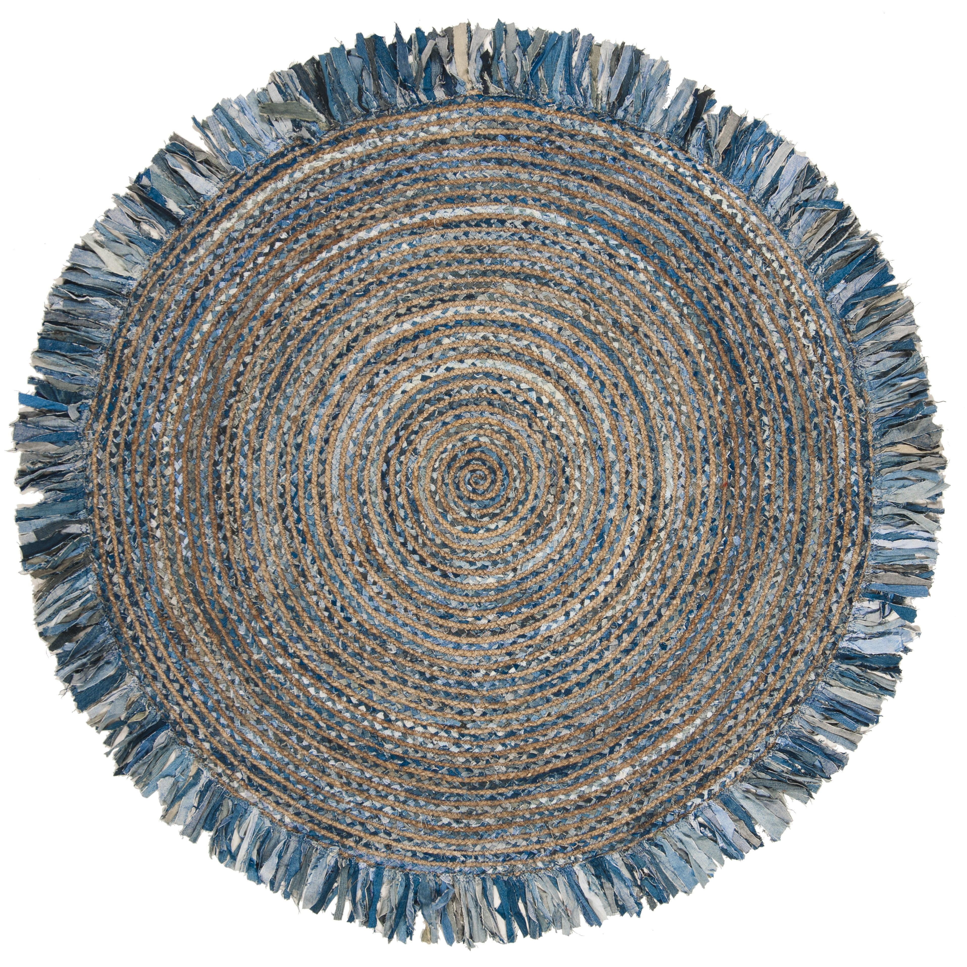 Cape Cod CAP206 Hand Woven Area Rug - Ivory/Denim - 7' round - Safavieh.
