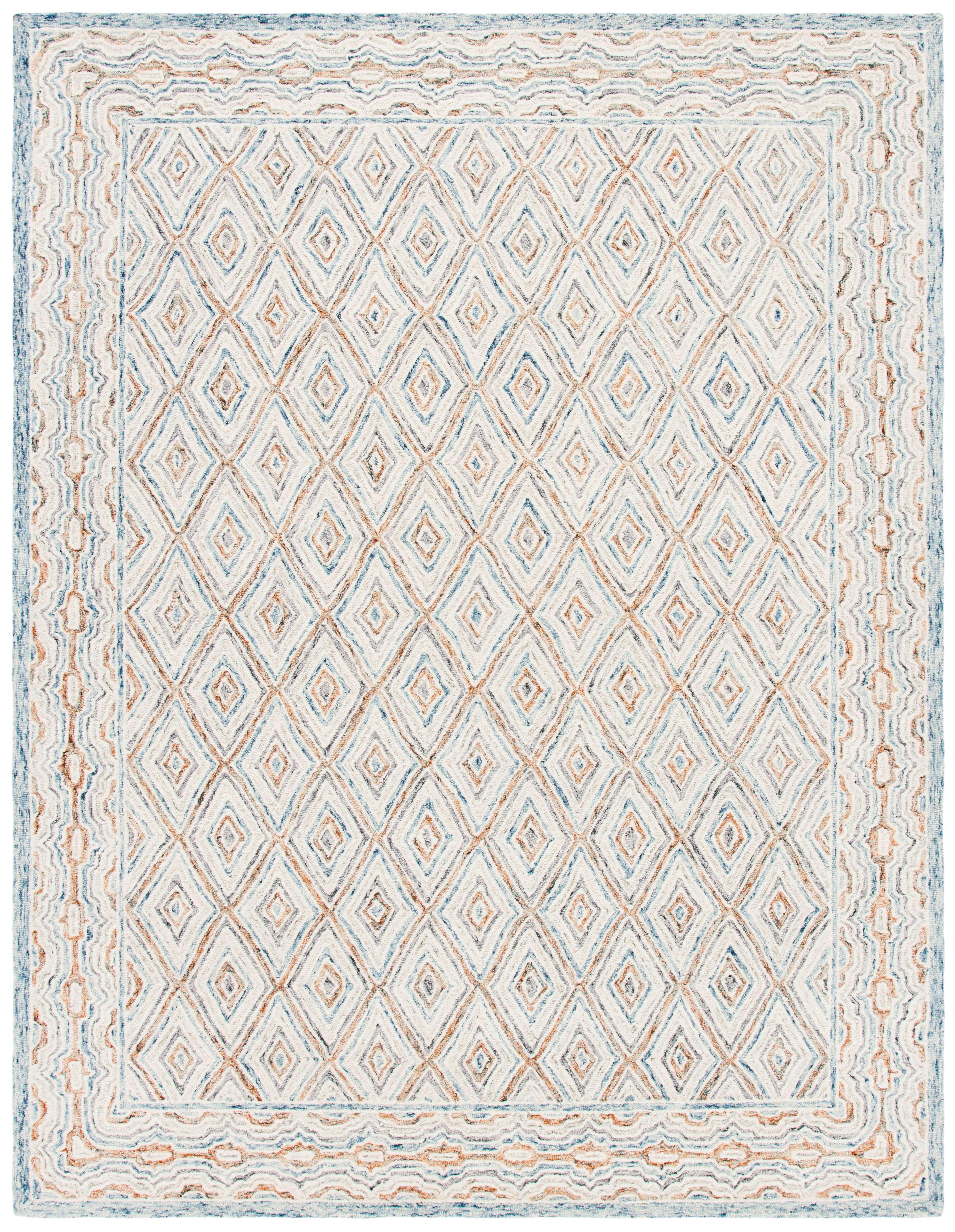 SAFAVIEH Capri Blair Diamond Wool Area Rug, Blue/Rust, 9' x 12'