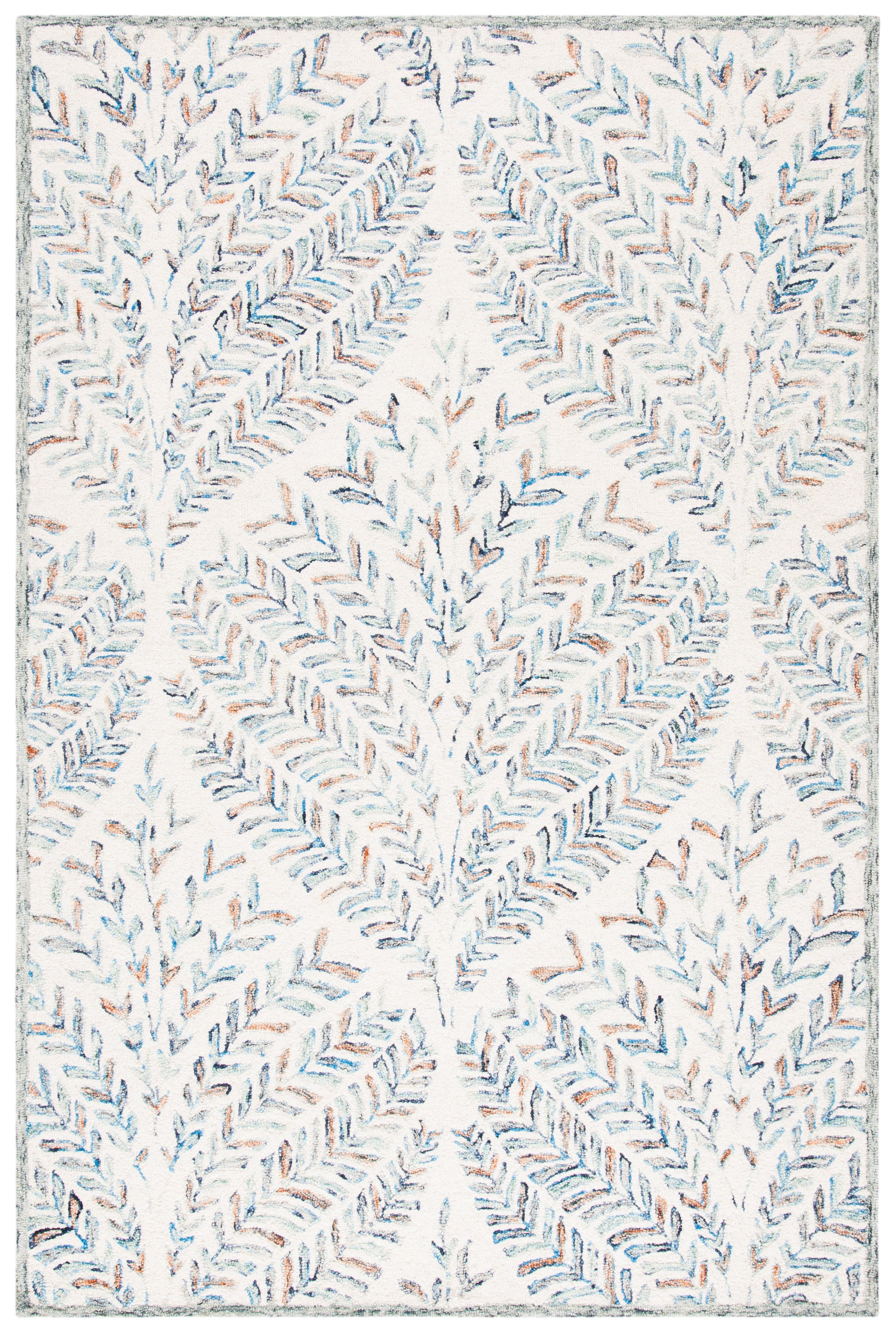 Ivory and Blue Hand-Tufted Wool 4' x 6' Area Rug