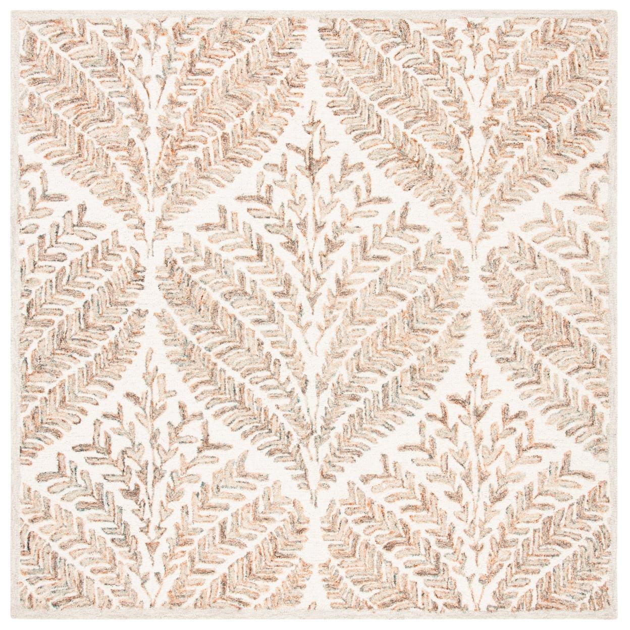 Elegante Ivory & Brown Hand-Tufted Wool Square Rug