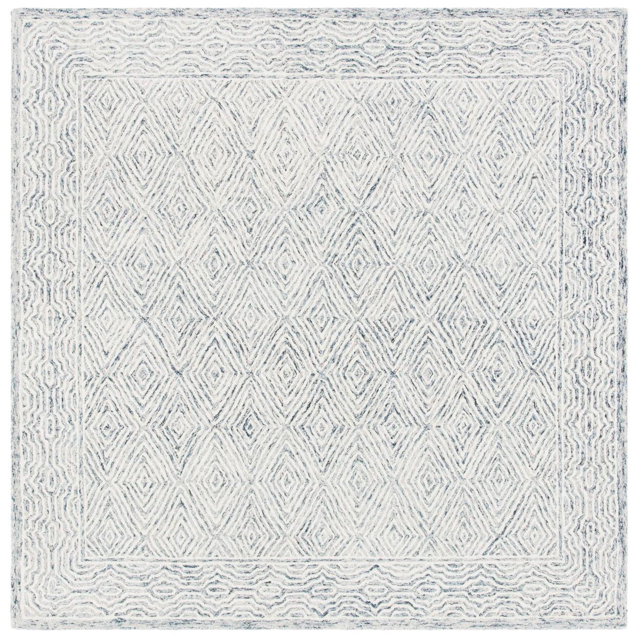 Ivory Hand-Tufted Wool Square Area Rug, 7'