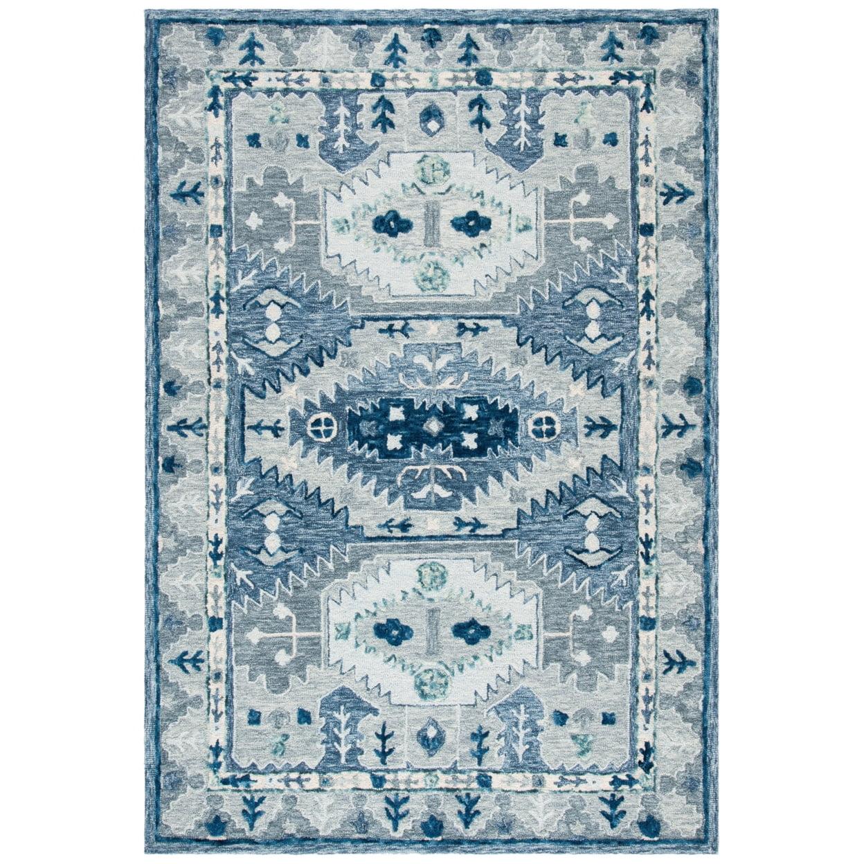 Hand-Tufted Capri Blue Wool & Silk 5'x8' Rectangular Rug