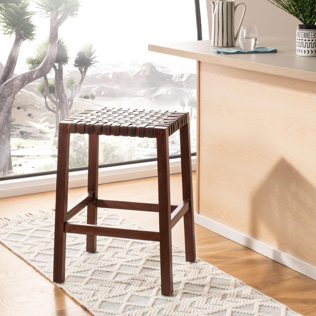 Capri 20'' Transitional Backless Brown Leather Wood Counter Stool