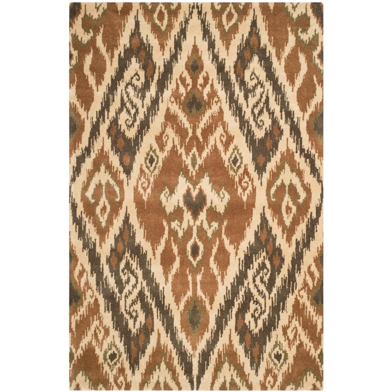 SAFAVIEH Capri Merrilyn Damask Geometric Wool Area Rug, Multi/Brown, 6' x 9'