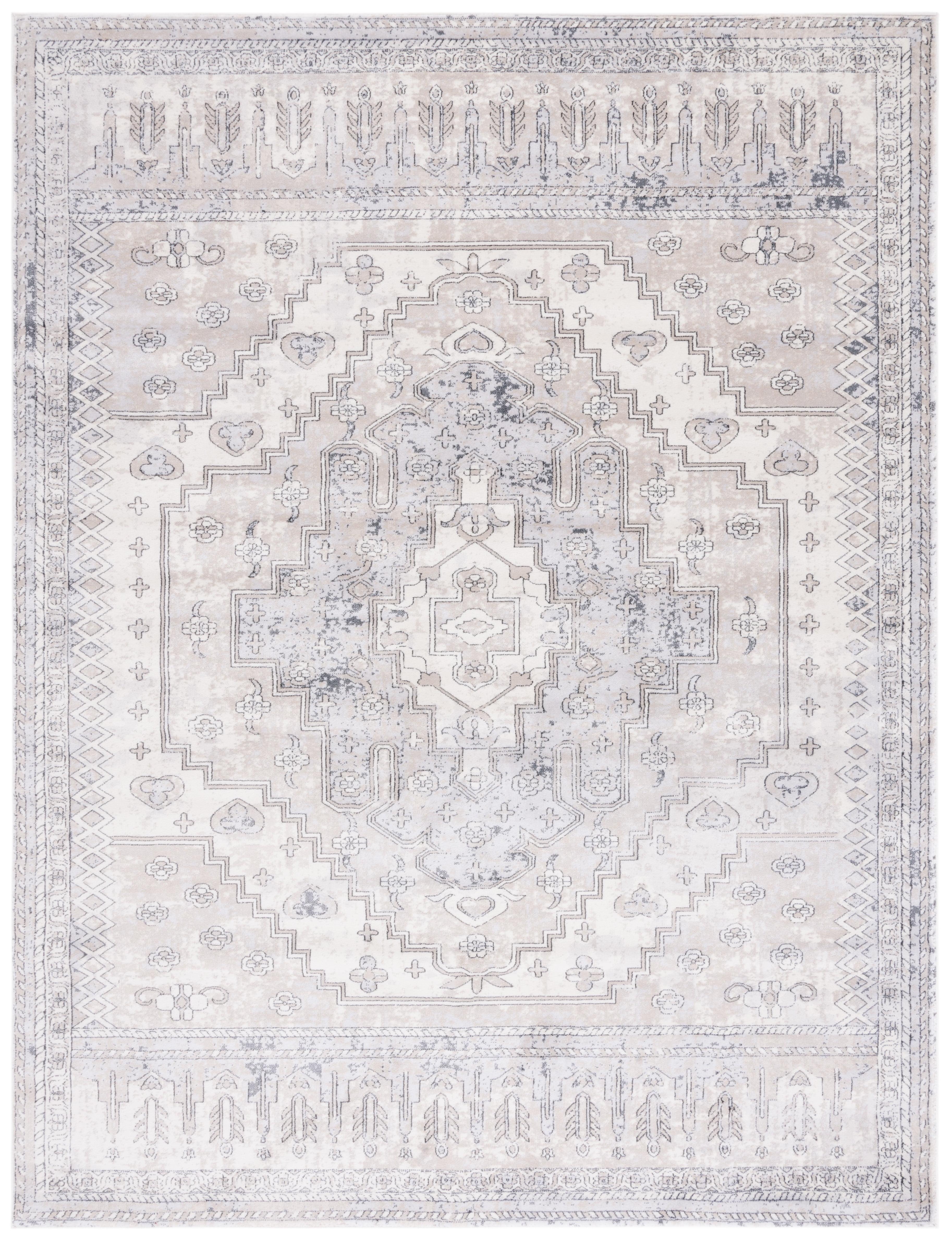 Ivory and Gray Synthetic Non-Slip Area Rug 8' x 10'