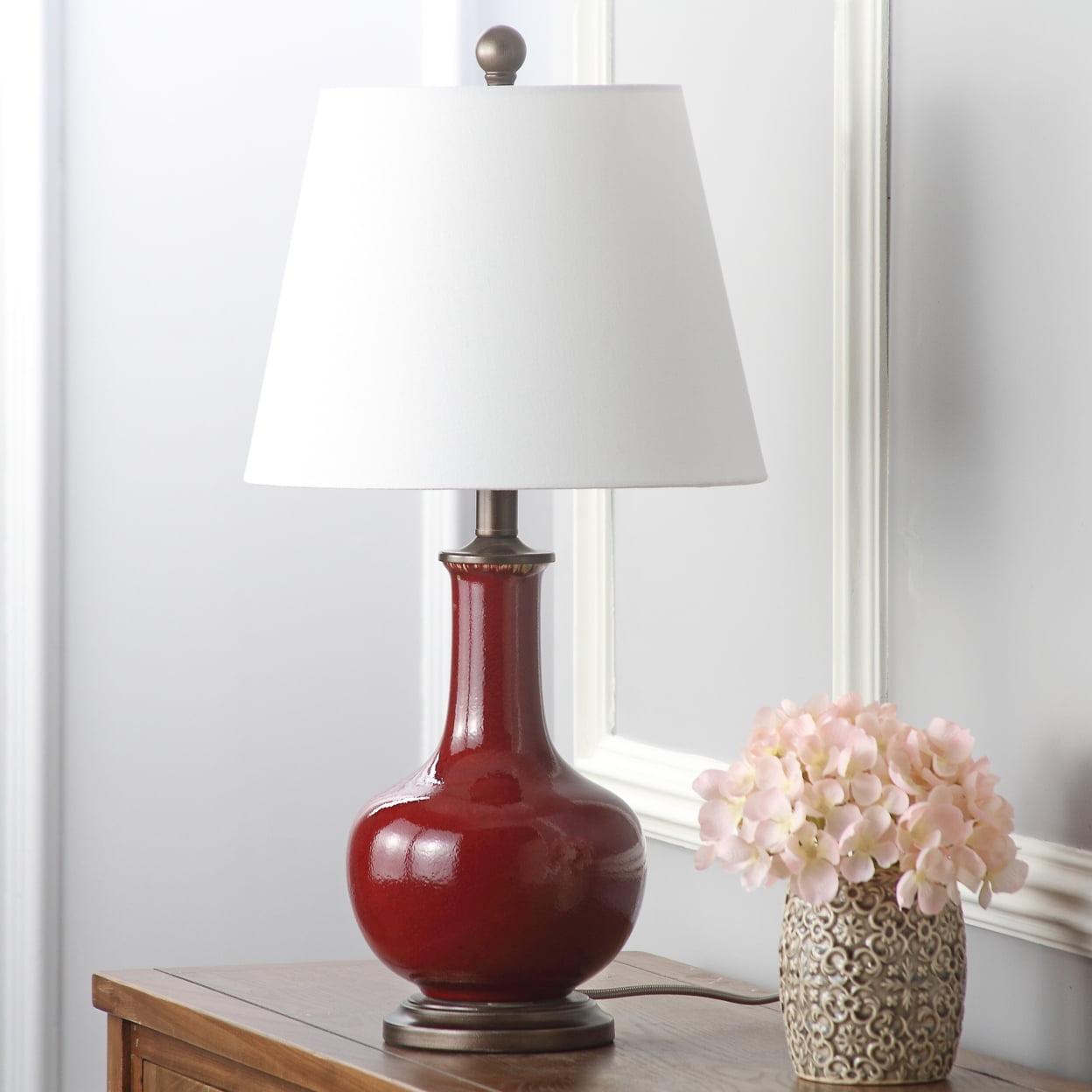 Carolanne Red Ceramic Gourd Table Lamp Set with White Shade