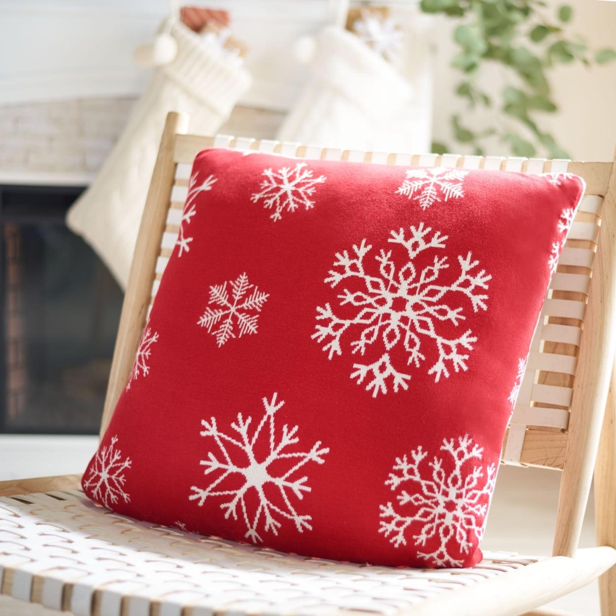 Red and White Cotton Christmas Throw Pillow