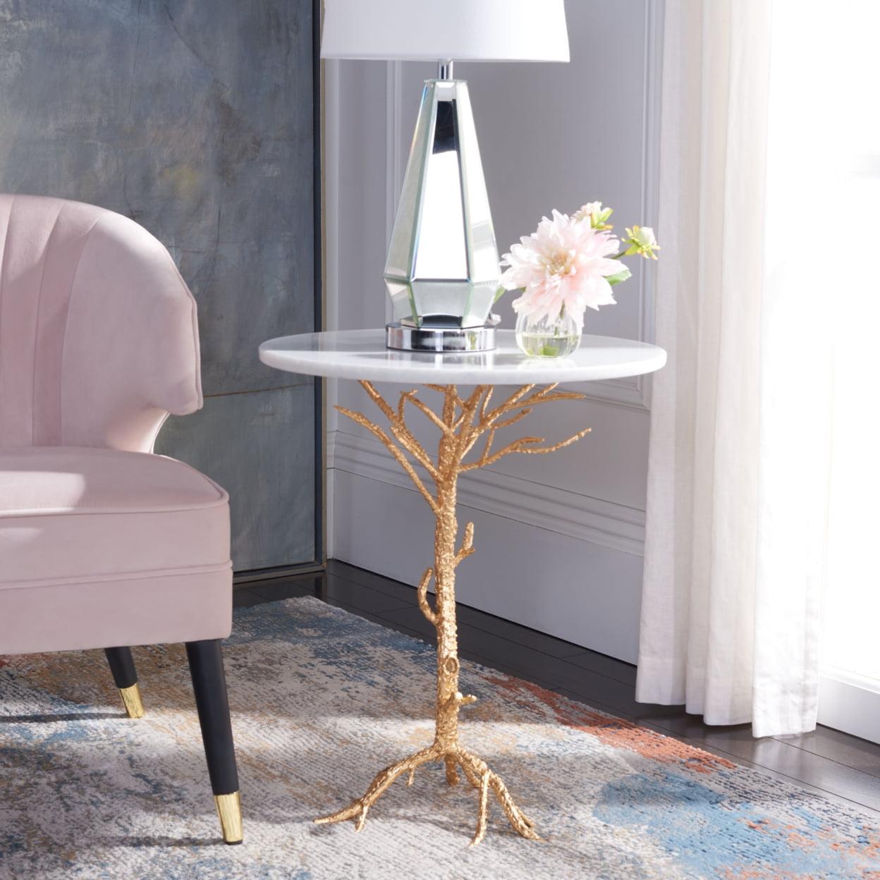 Carolyn Rooted Gold Accent Table - Gold/White Granite - Safavieh.