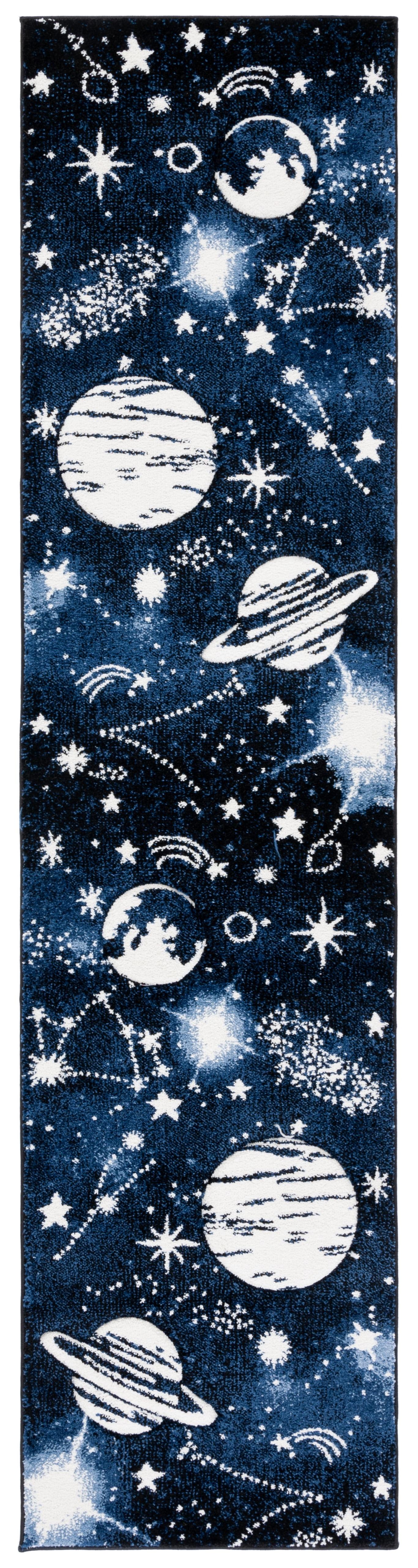 Dark Blue and Light Blue Kids Space Runner Rug