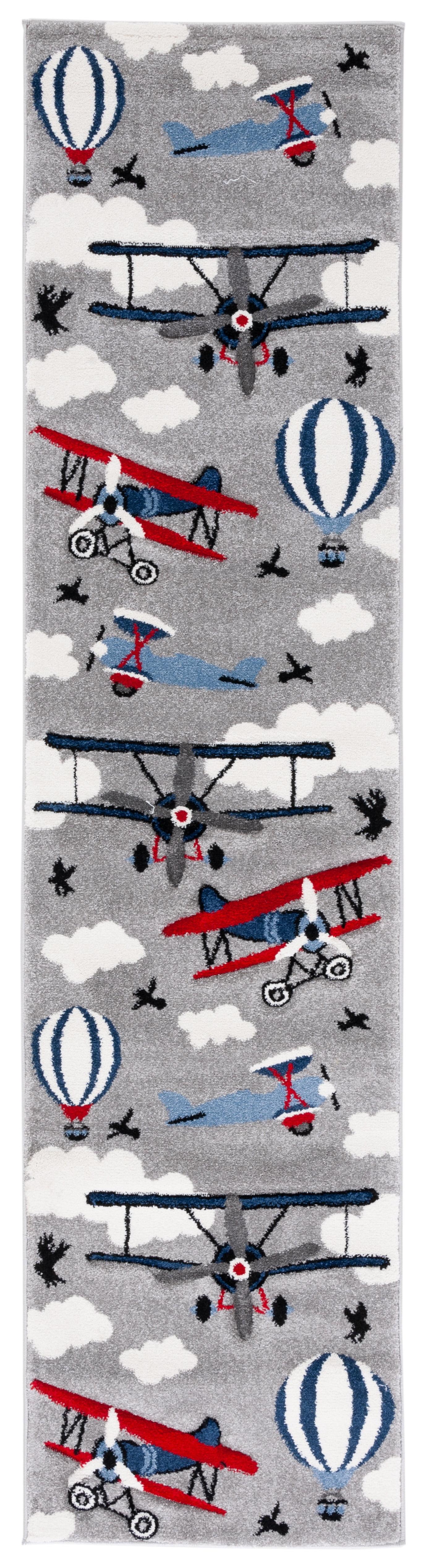 Carousel Kids  CRK137 Loomed Indoor Runner Rug - Light Grey/Red - 2'3"x6' - Safavieh