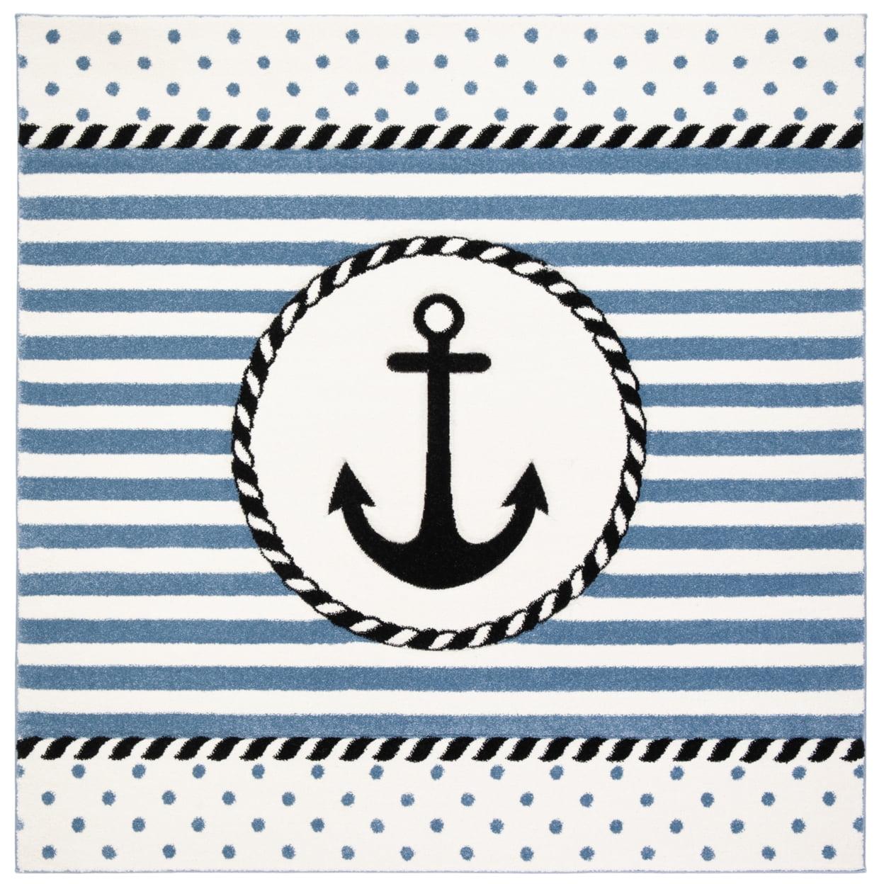 Carousel Kids CRK124 Power Loomed Area Rug - Ivory/Navy - 8'x8' - Safavieh.