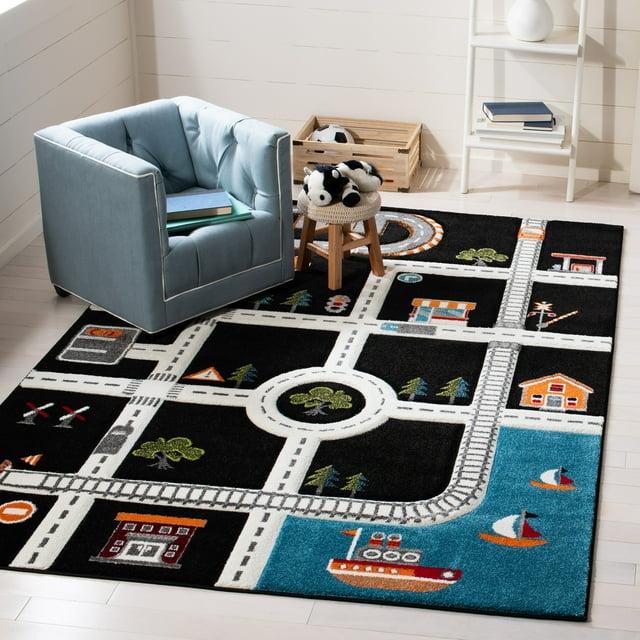 Carousel Kids  CRK192 Loomed Indoor Area Rug - Black/Ivory - 5'3"x5'3" - Safavieh