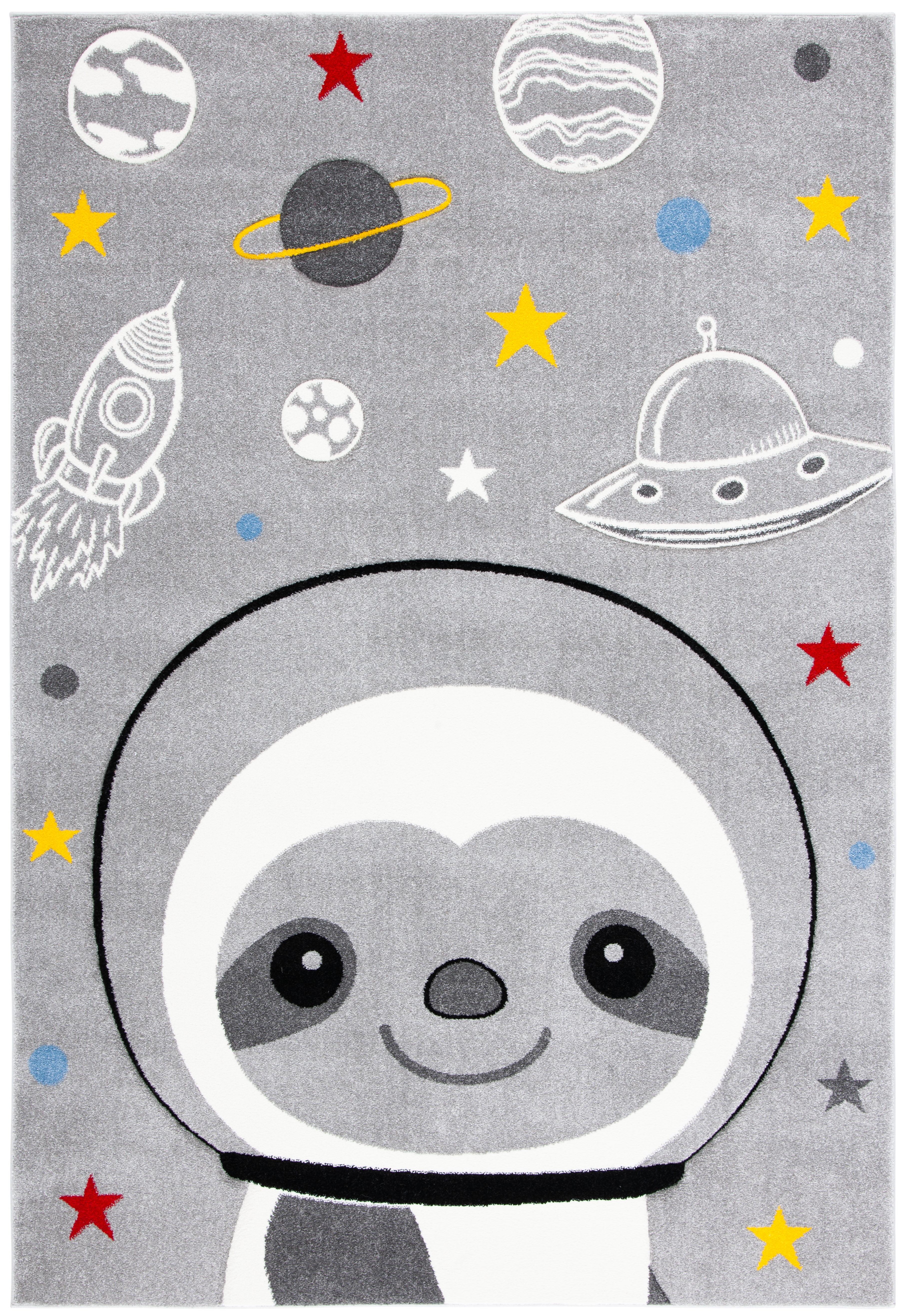 Slothy Space Explorer Hand-Knotted Kids' Gray Area Rug 3'3" x 5'3"