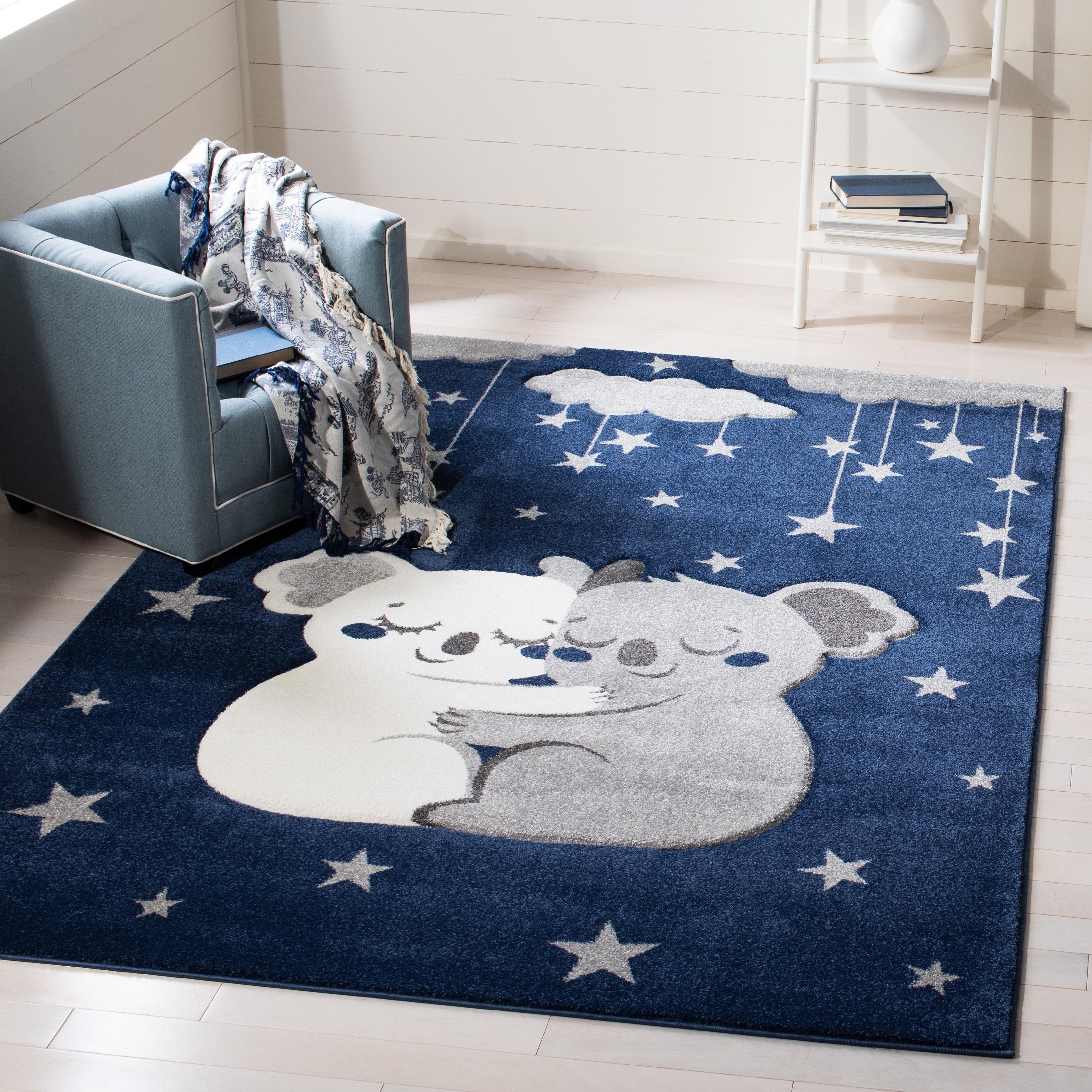 Navy and Gray Square Kids Koala Rug