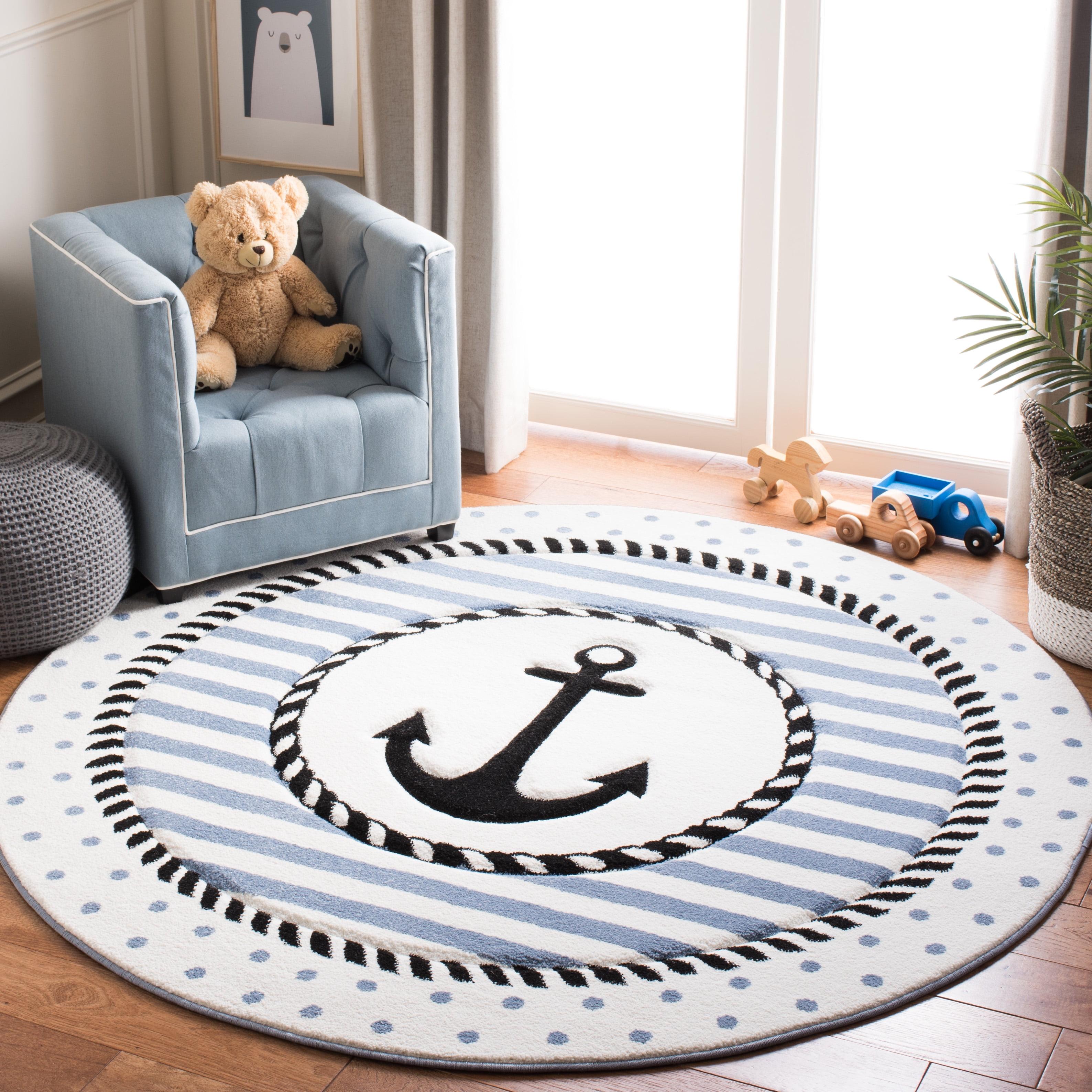 Carousel Kids CRK124 Power Loomed Area Rug - Ivory/Navy - 4' round - Safavieh.