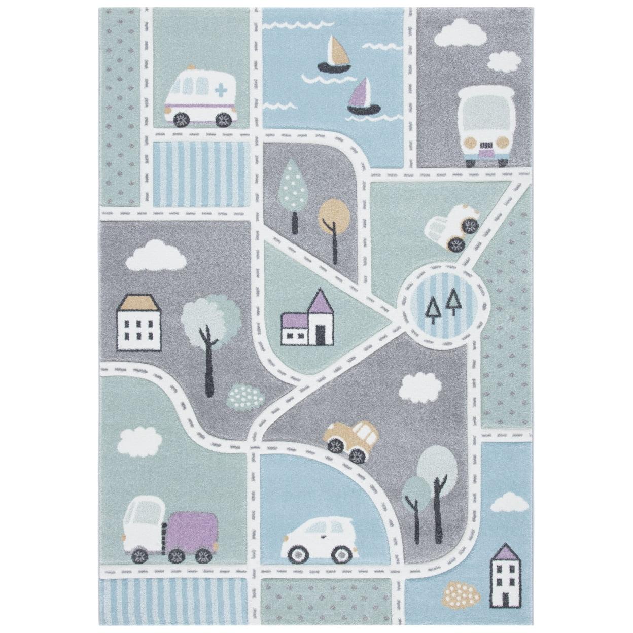 Luminous Whimsy Round Kids Rug in Light Blue - Easy Care, Stain-resistant