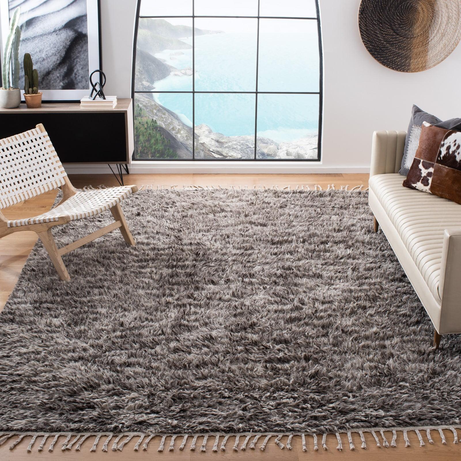 Hand-Tufted Luxe Moroccan Shag Wool Area Rug, Gray, 8' x 10'