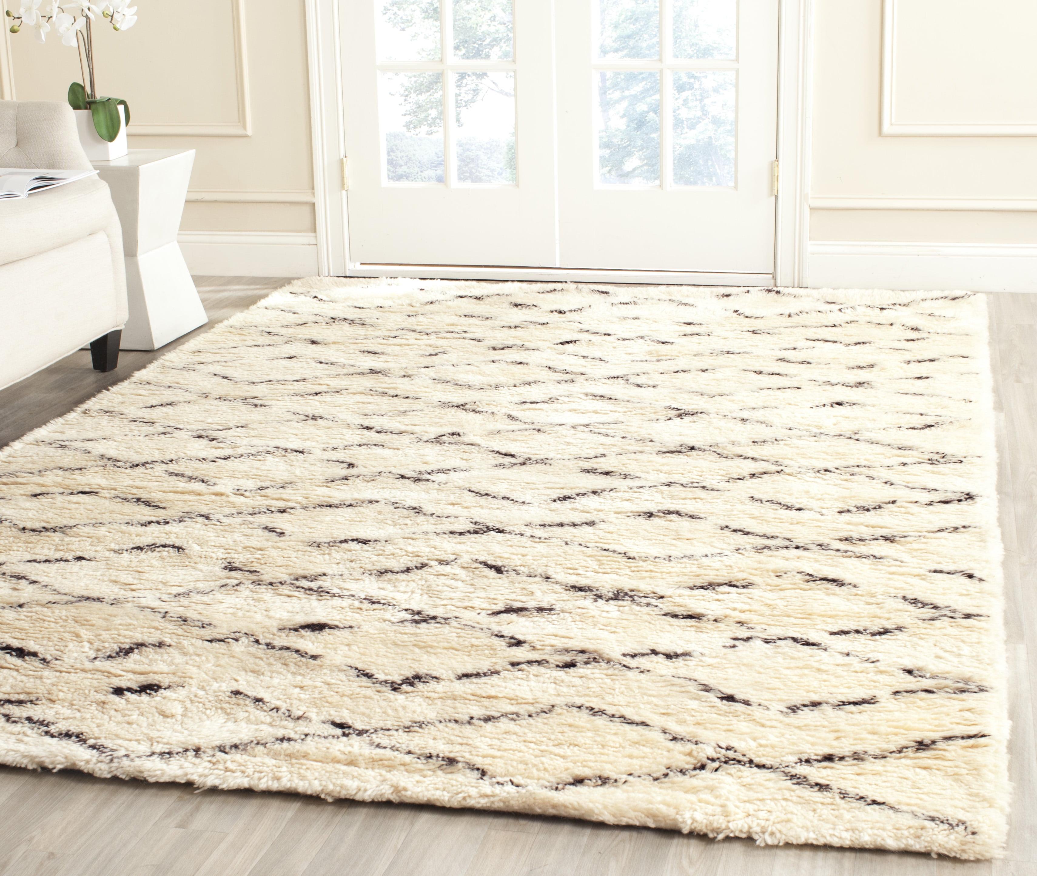 Ivory and Brown Hand-Tufted Wool Shag Area Rug 8' x 10'