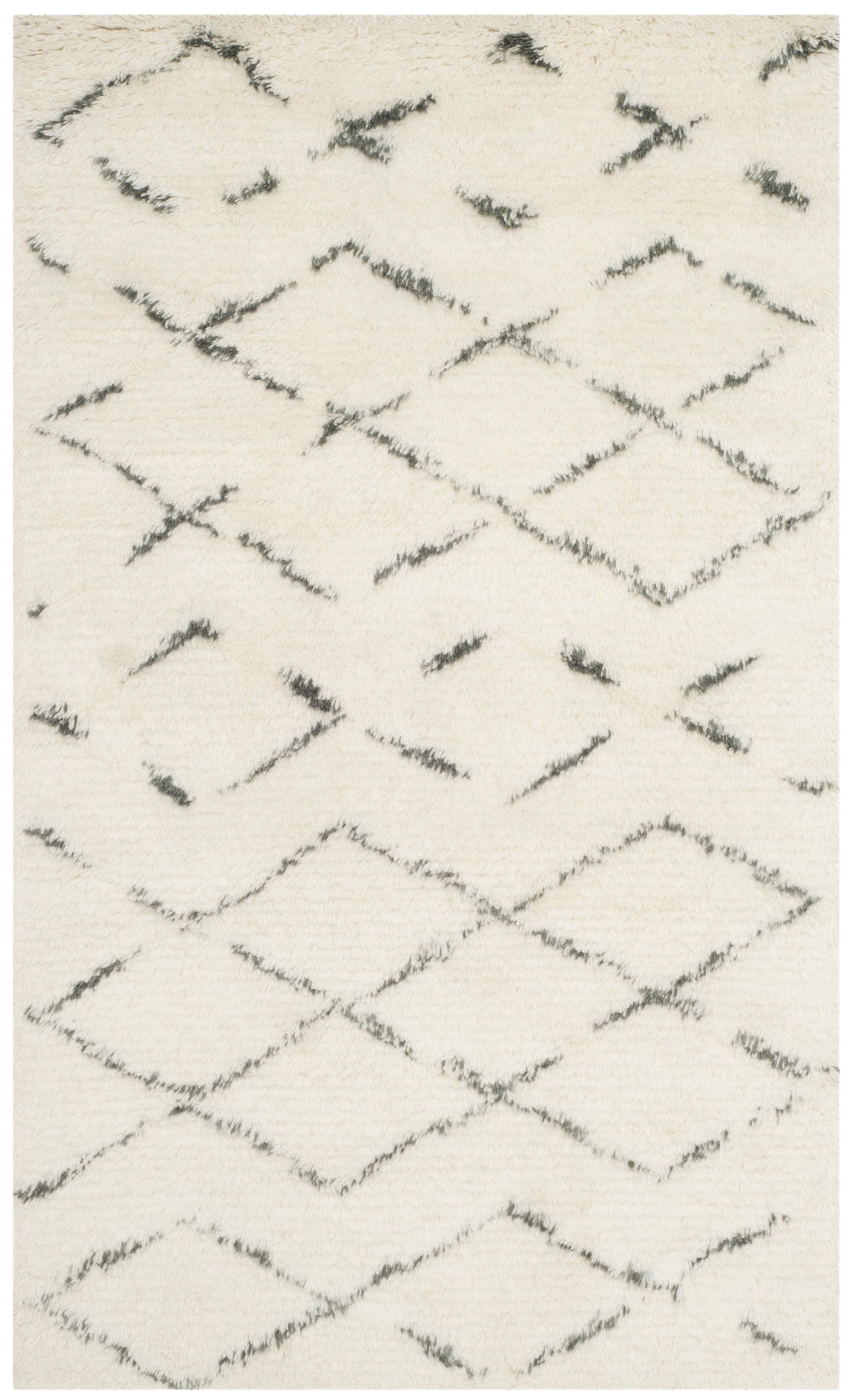 Ivory and Grey Hand-Tufted Wool Shag Rug, 3' x 5'