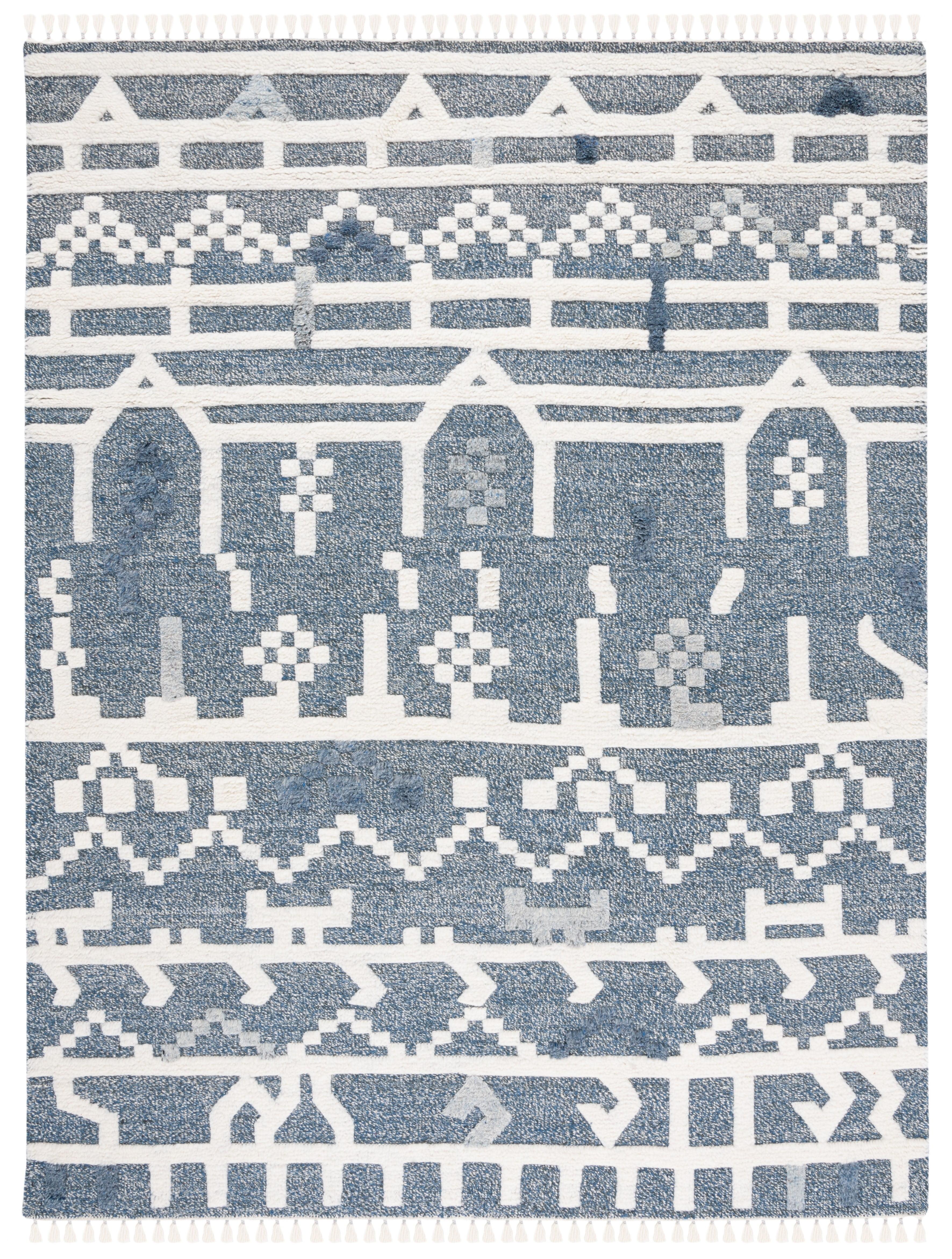 SAFAVIEH Casablanca Eric Geometric Wool Area Rug, Blue/Ivory, 9' x 12'