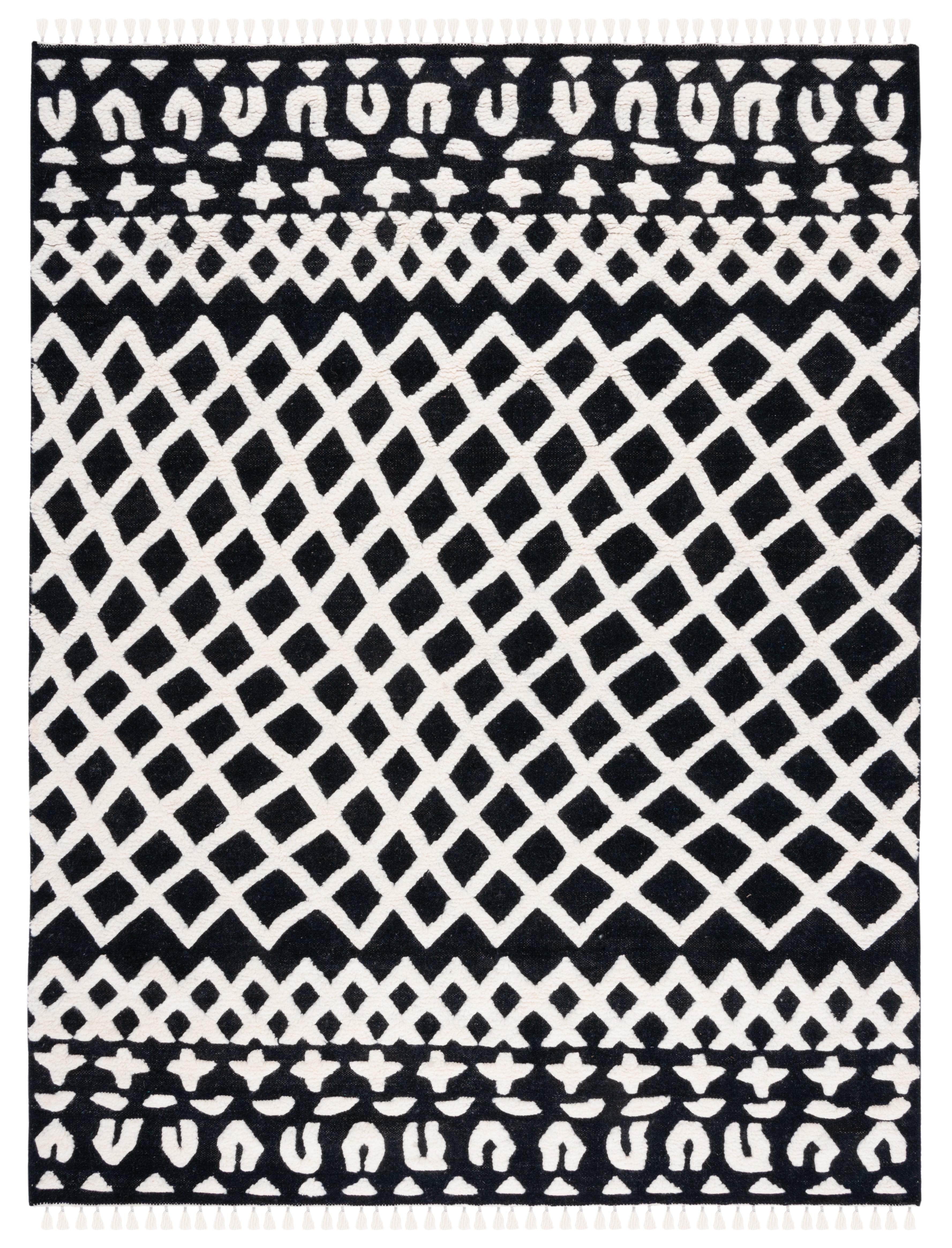 SAFAVIEH Casablanca Trent Geometric Wool Area Rug, Black/Ivory, 9' x 12'