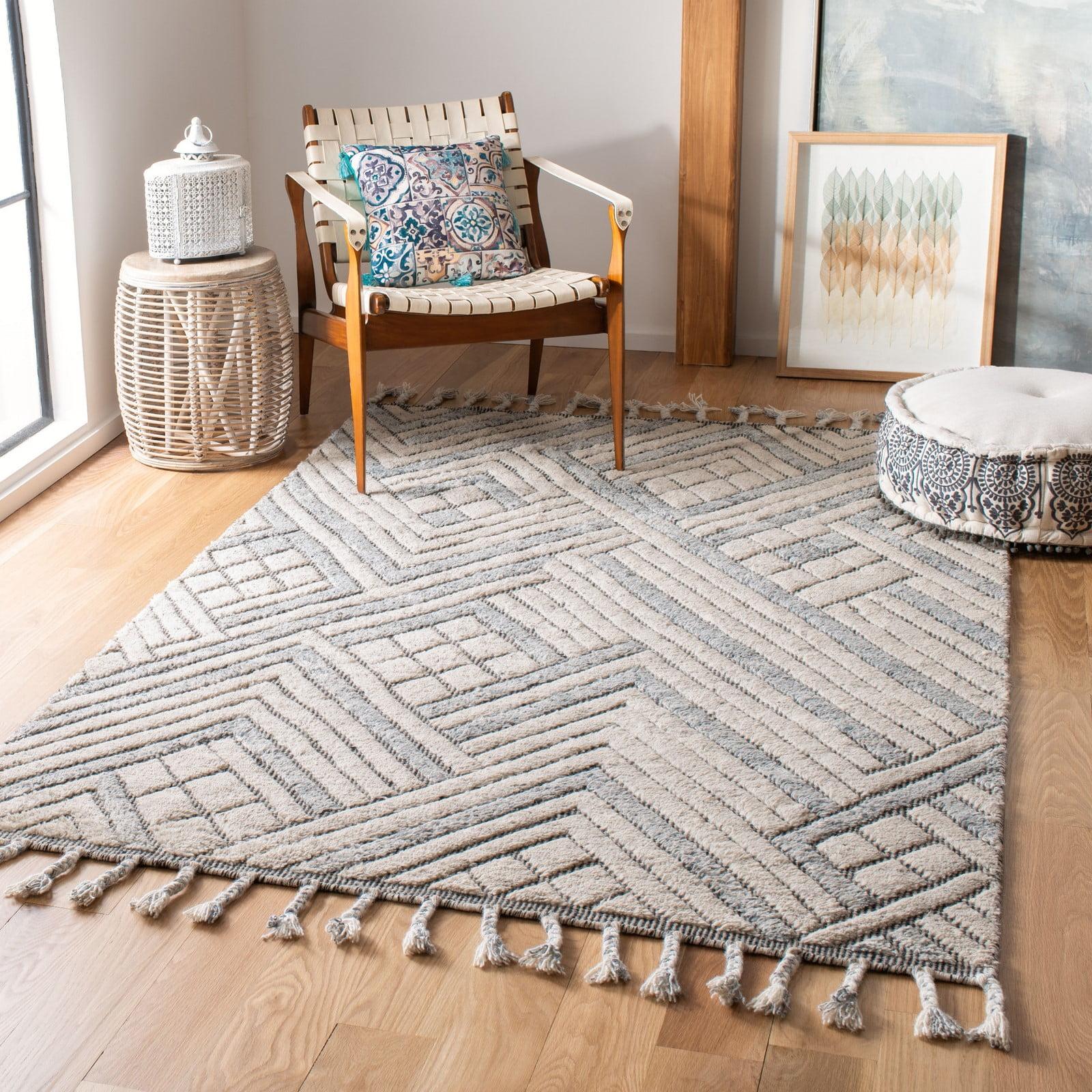 Gray and Ivory Hand-Knotted Wool Shag Rug 4' x 6'