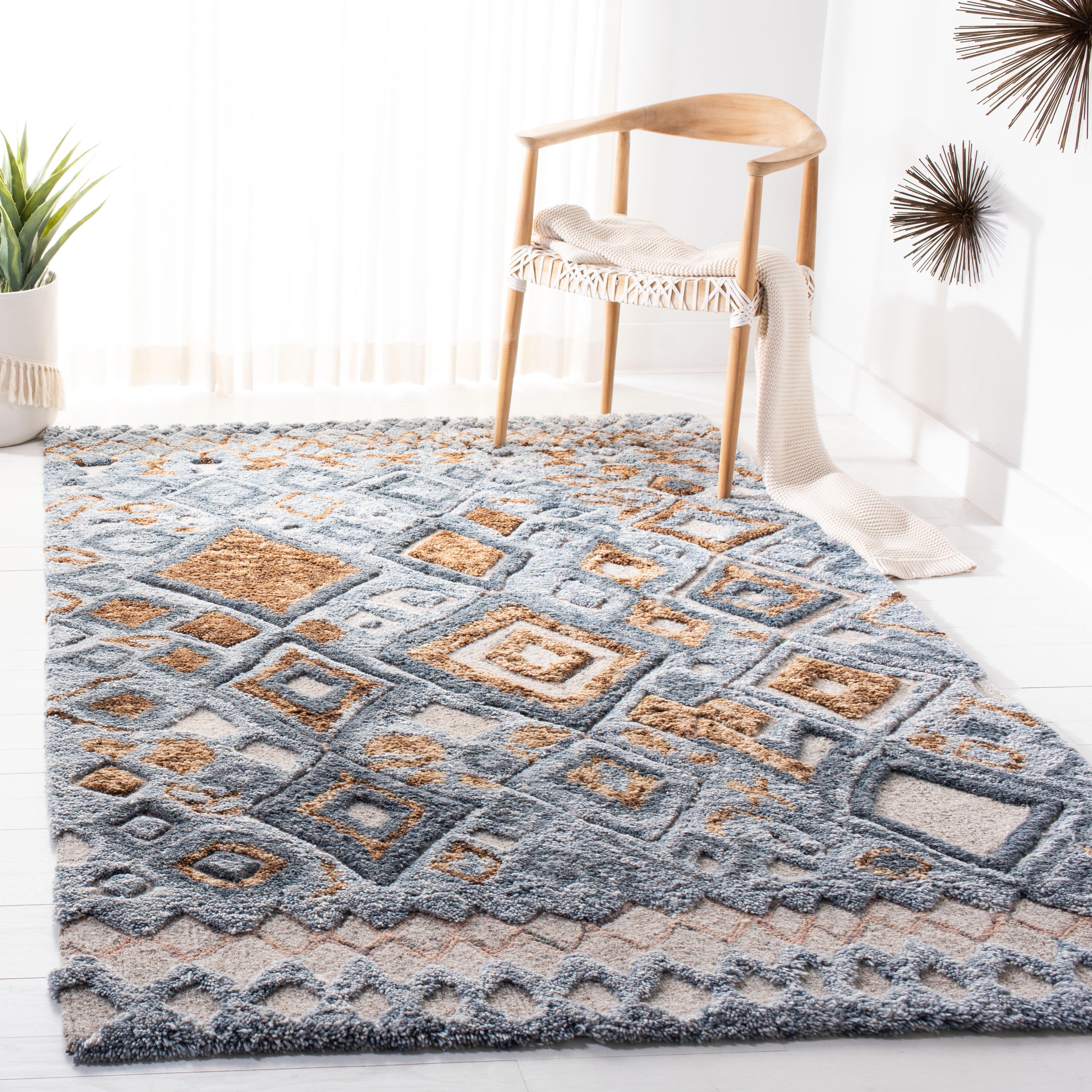 Grey and Gold Hand-Tufted Wool Moroccan Shag Rug, 4' x 6'