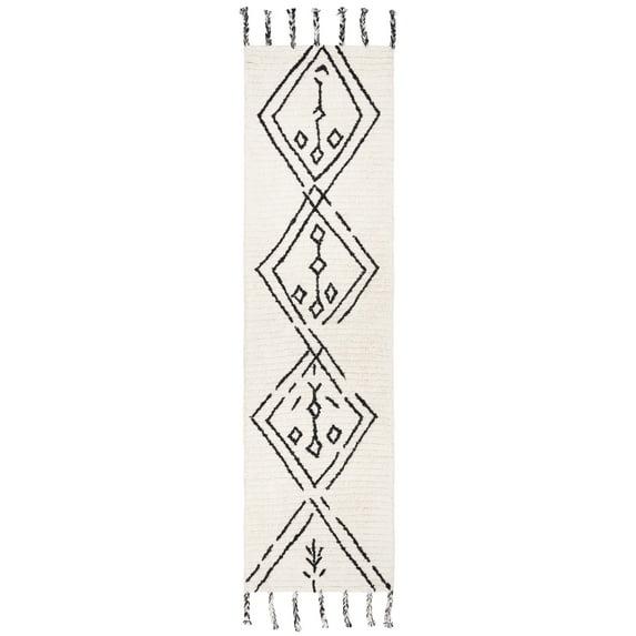 SAFAVIEH Casablanca Otis Alfombra de Corredor de Lana Marroquí Abstracta, Marfil/negro, 2'3" x 8'