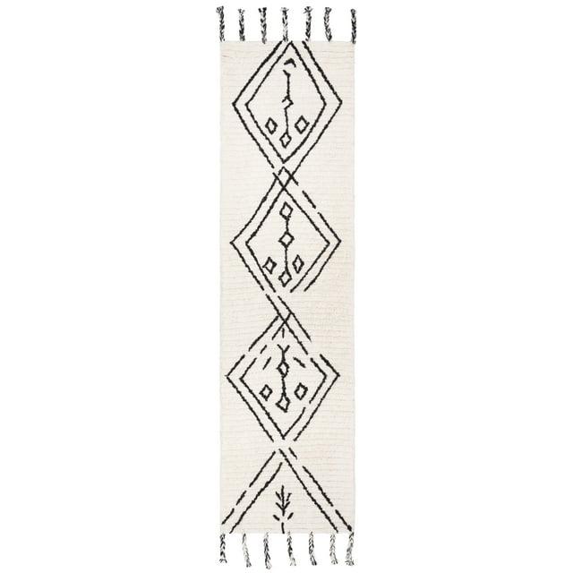 SAFAVIEH Casablanca Otis Abstract Moroccan Wool Shag Runner Rug, Ivory/Black, 2'3" x 8'