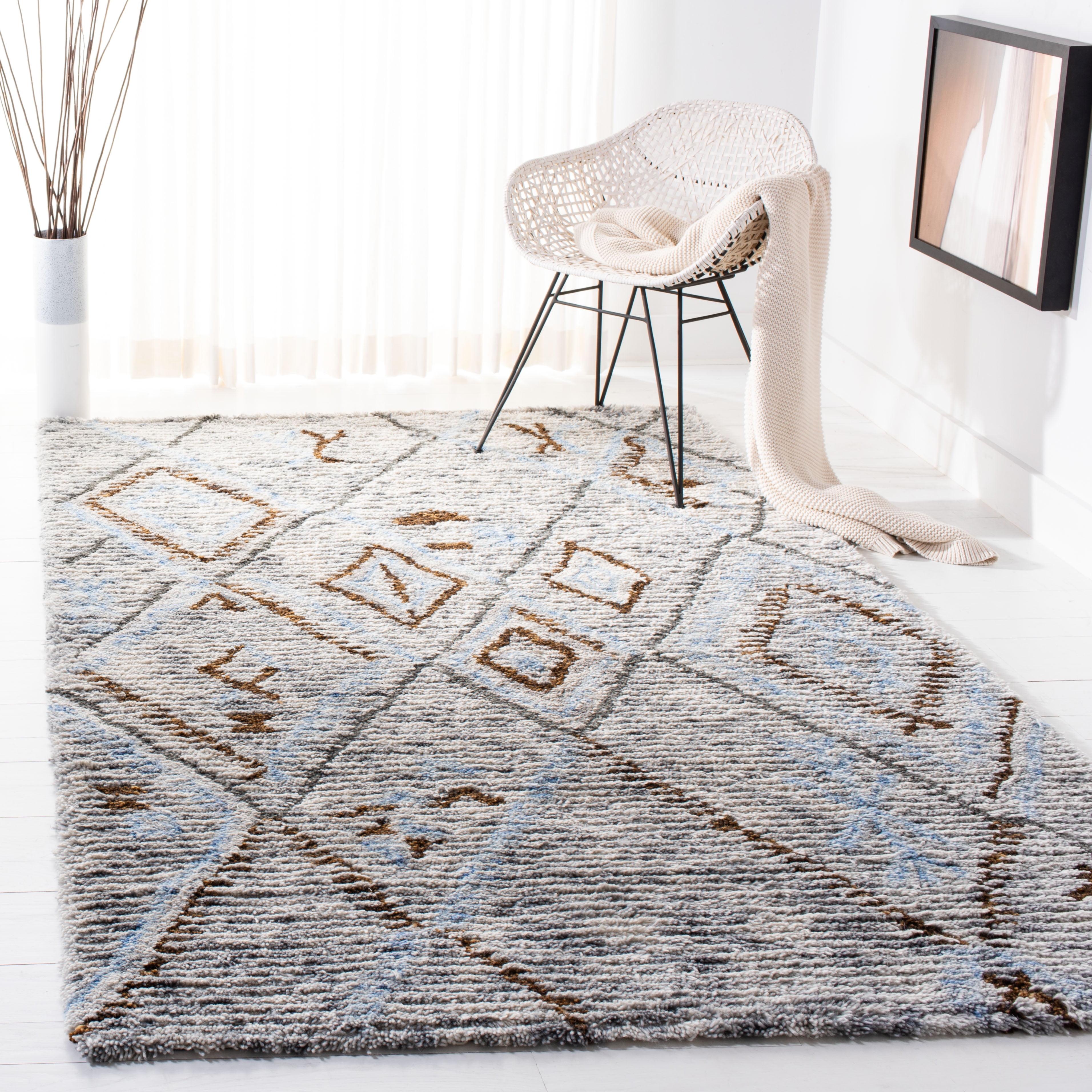 Hand-tufted Grey/Blue Shag Wool Area Rug, 5' x 8', Reversible