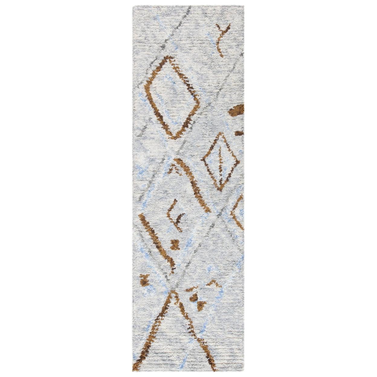 SAFAVIEH Casablanca Rosamund Abstract Moroccan Wool Shag Runner Rug, Grey/Blue, 2'3" x 8'