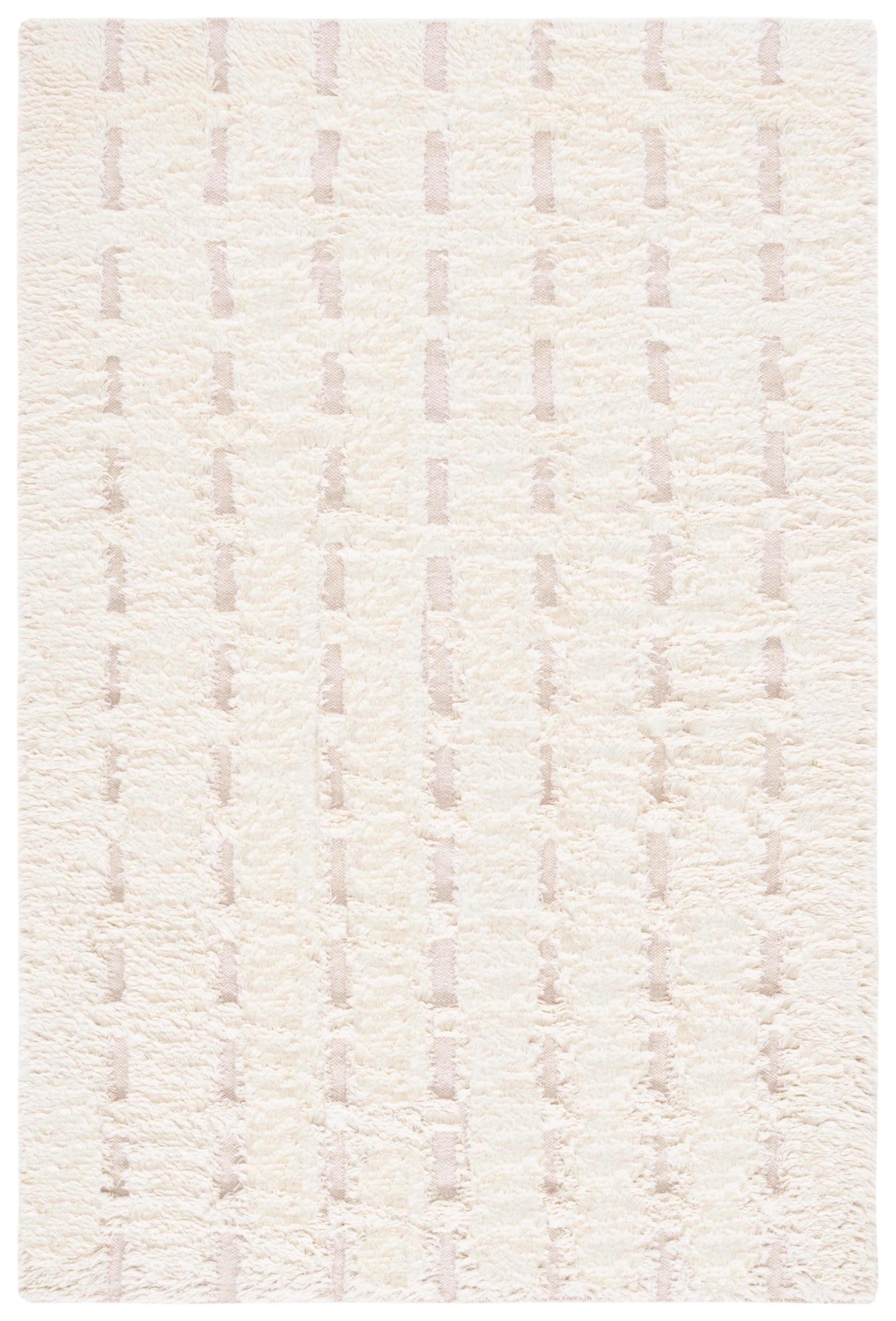 Ivory and Pink Hand-Tufted Wool Shag Area Rug 3' x 5'