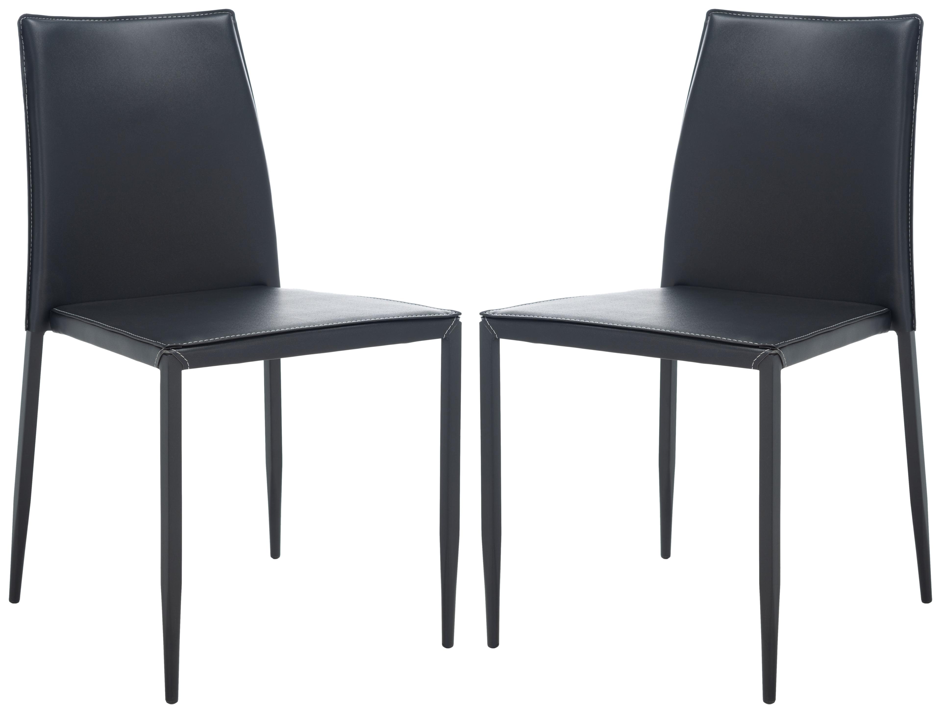 Cason Black Faux Leather Dining Side Chair Set with Steel Legs