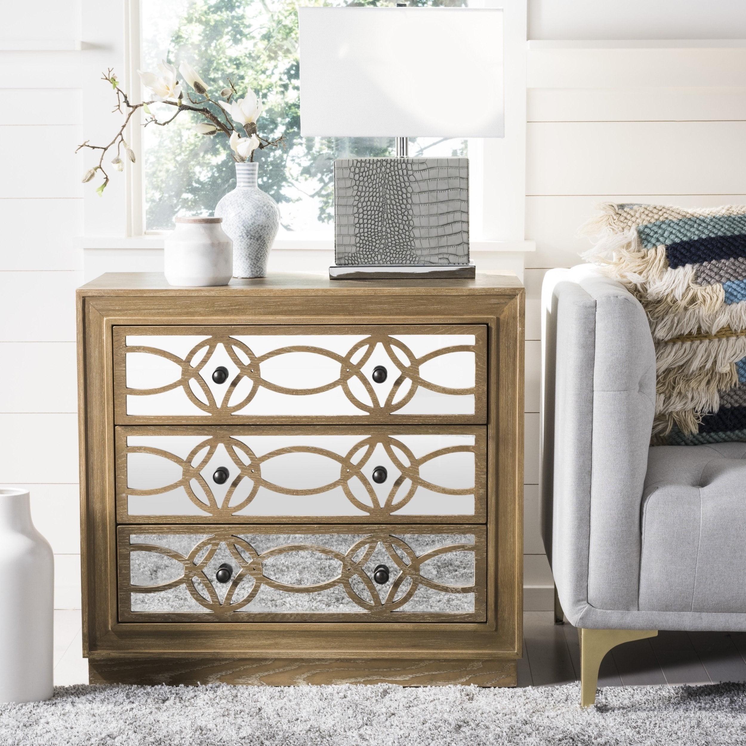 Rustic Oak and Mirrored 3-Drawer Transitional Chest