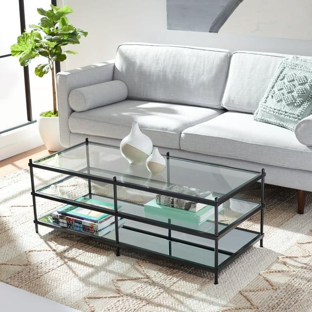 Cathal Glass And Mirror Coffee Table - Black/Glass - Safavieh