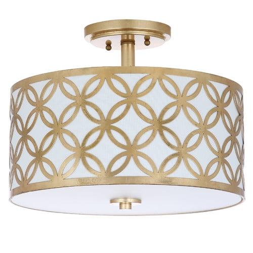 Contemporary Gold Geometric 15" Drum Flush Mount Ceiling Lamp