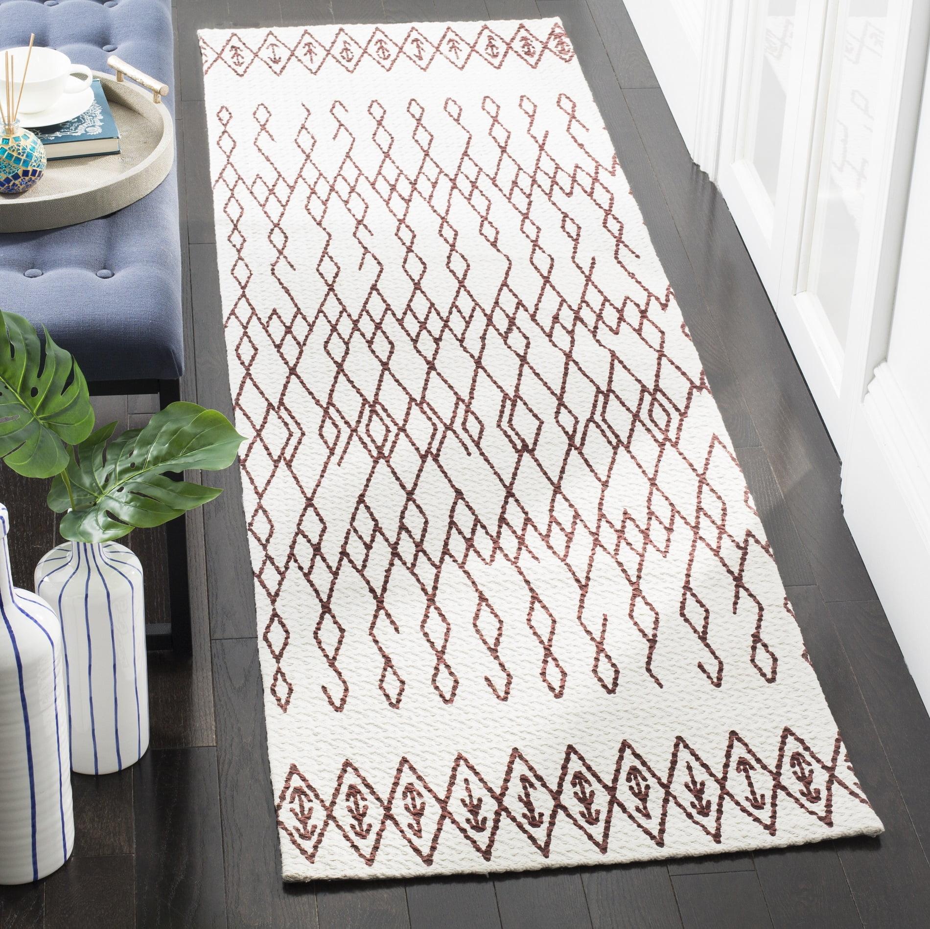 Ivory and Rust Geometric Cotton Runner Rug 2'3" x 6'