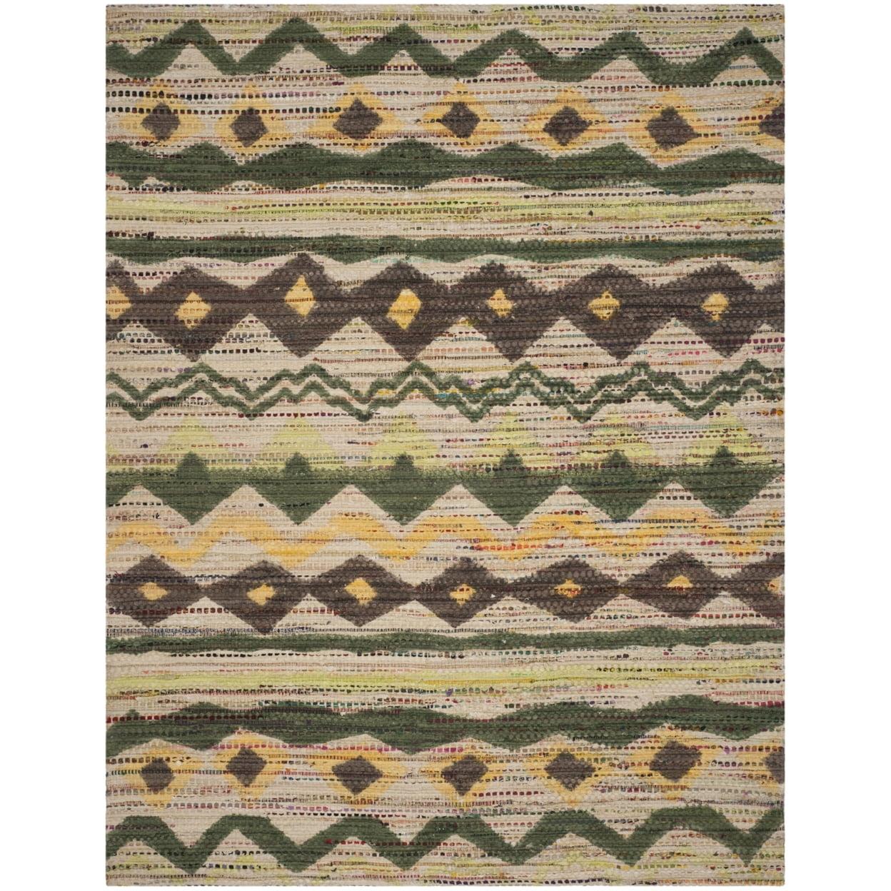 Green and Multicolor Floral Cotton 8' x 10' Flat Woven Area Rug