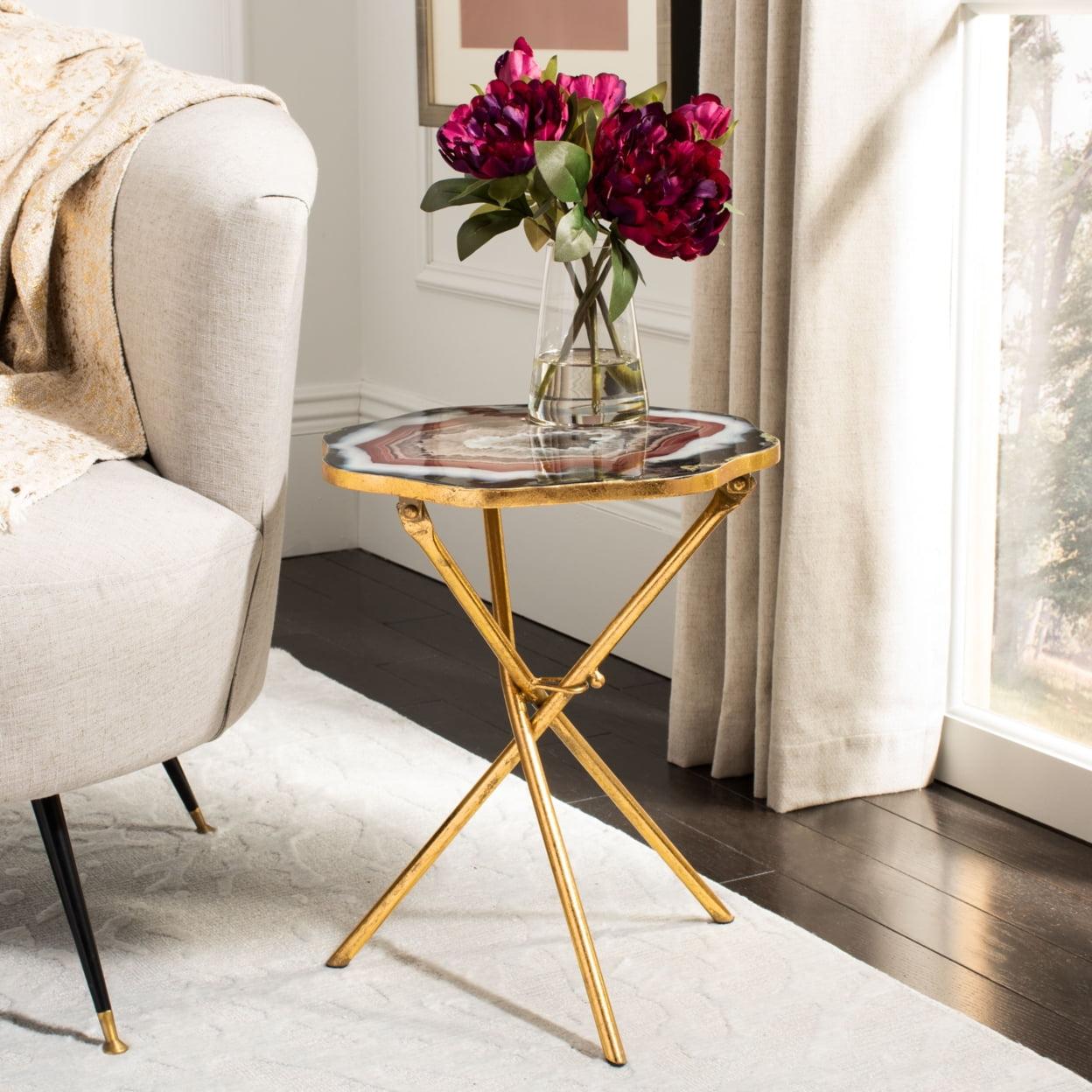 Celeste Faux Agate Side Table - Multi Color/Gold - Safavieh
