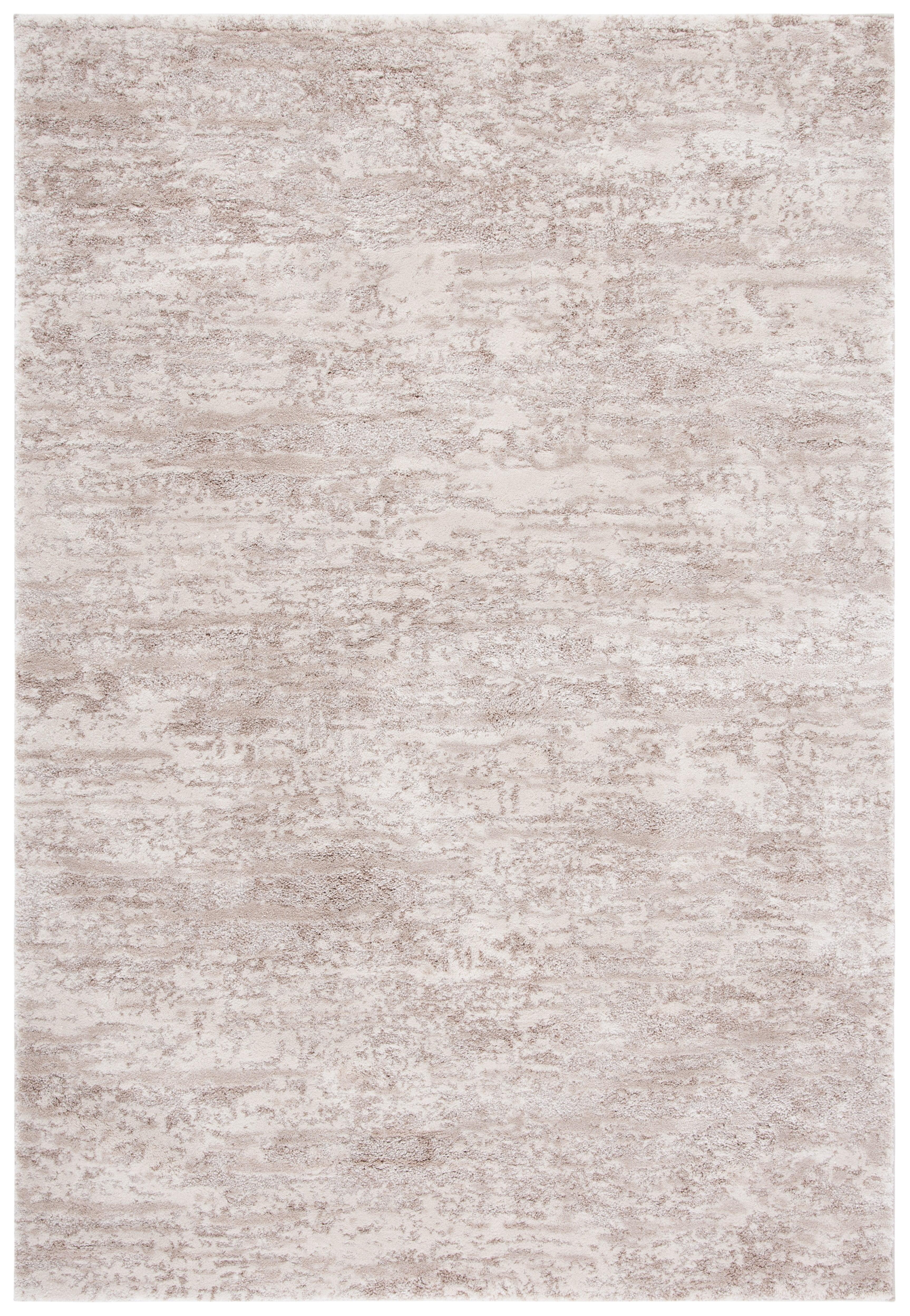 Ivory Beige Power Loomed Abstract Area Rug