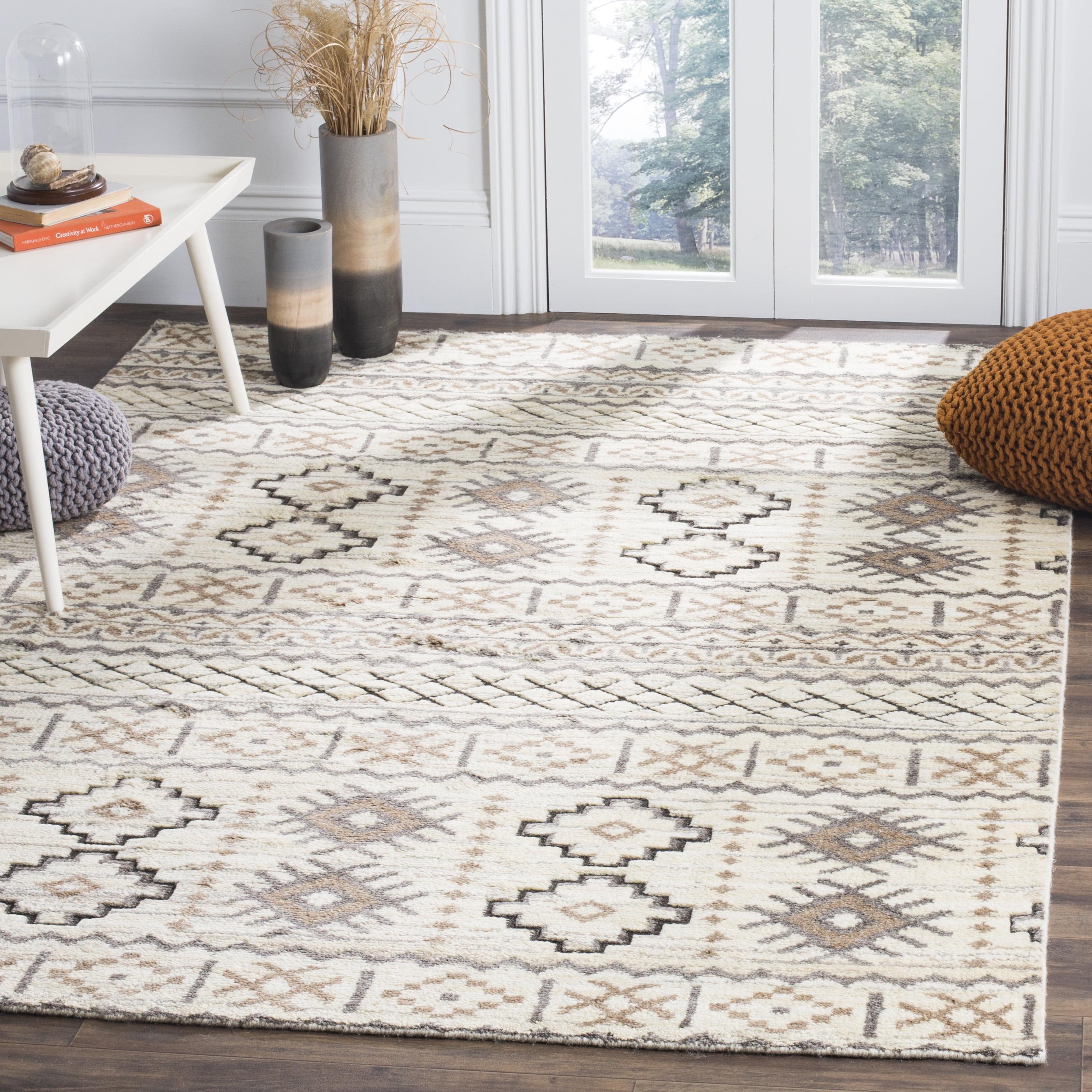 Gray and Camel Hand-Knotted Wool Geometric 6' x 9' Area Rug