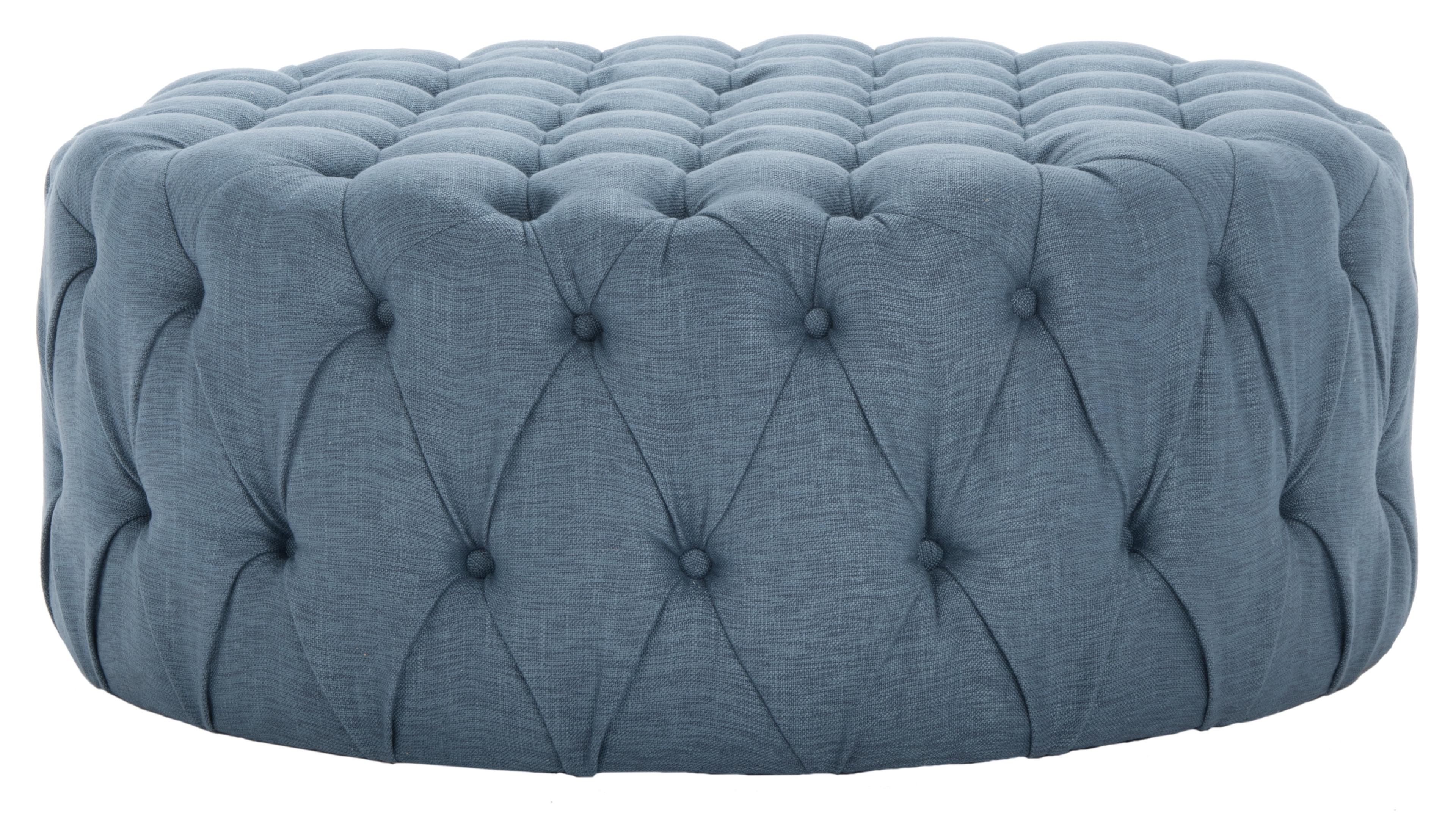 SAFAVIEH Charlene Modern Glam Solid Tufted Cocktail Ottoman, Navy